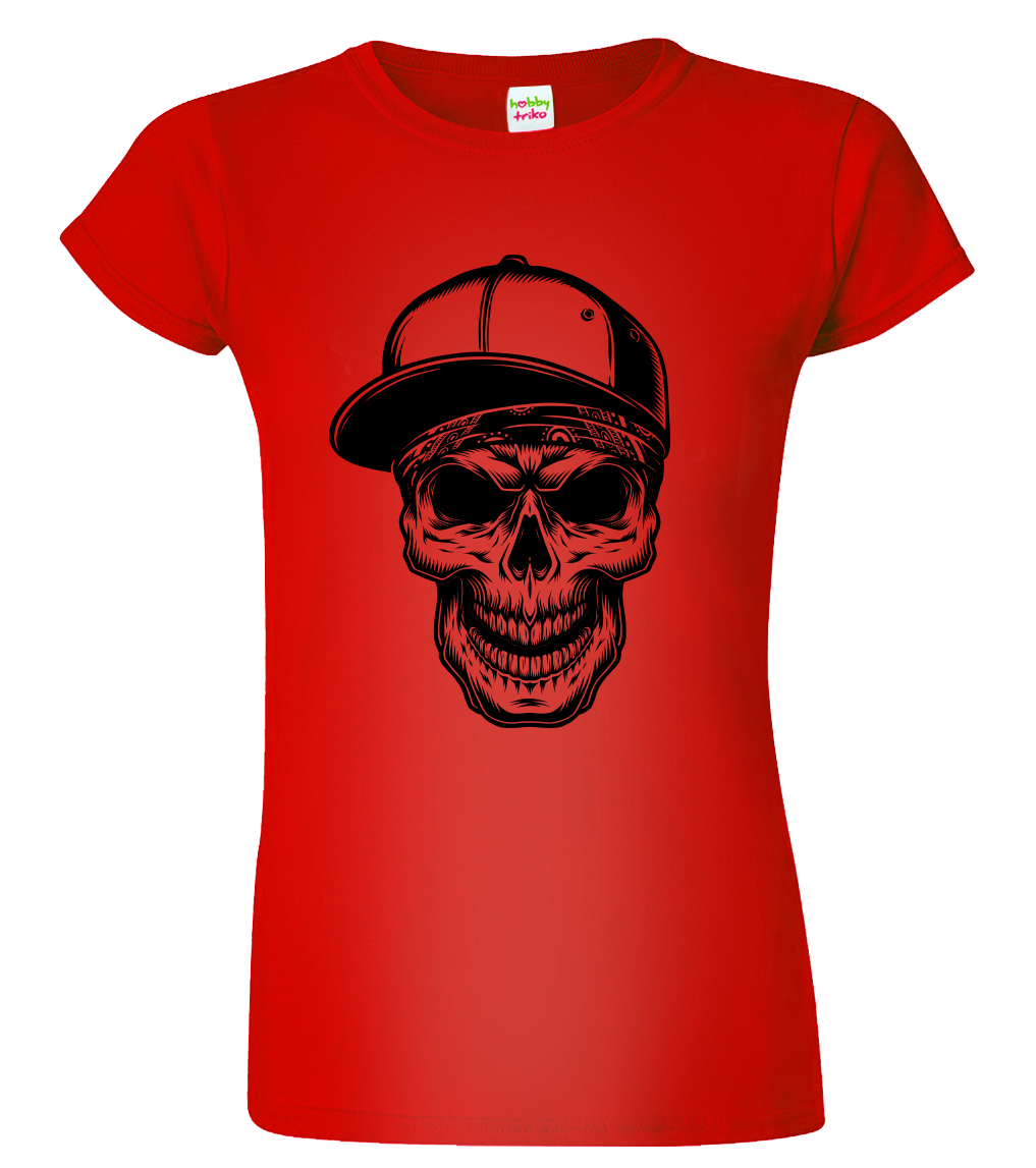 Dámské tričko s lebkou - Kšiltovka Velikost: M, Barva: Červená (07)