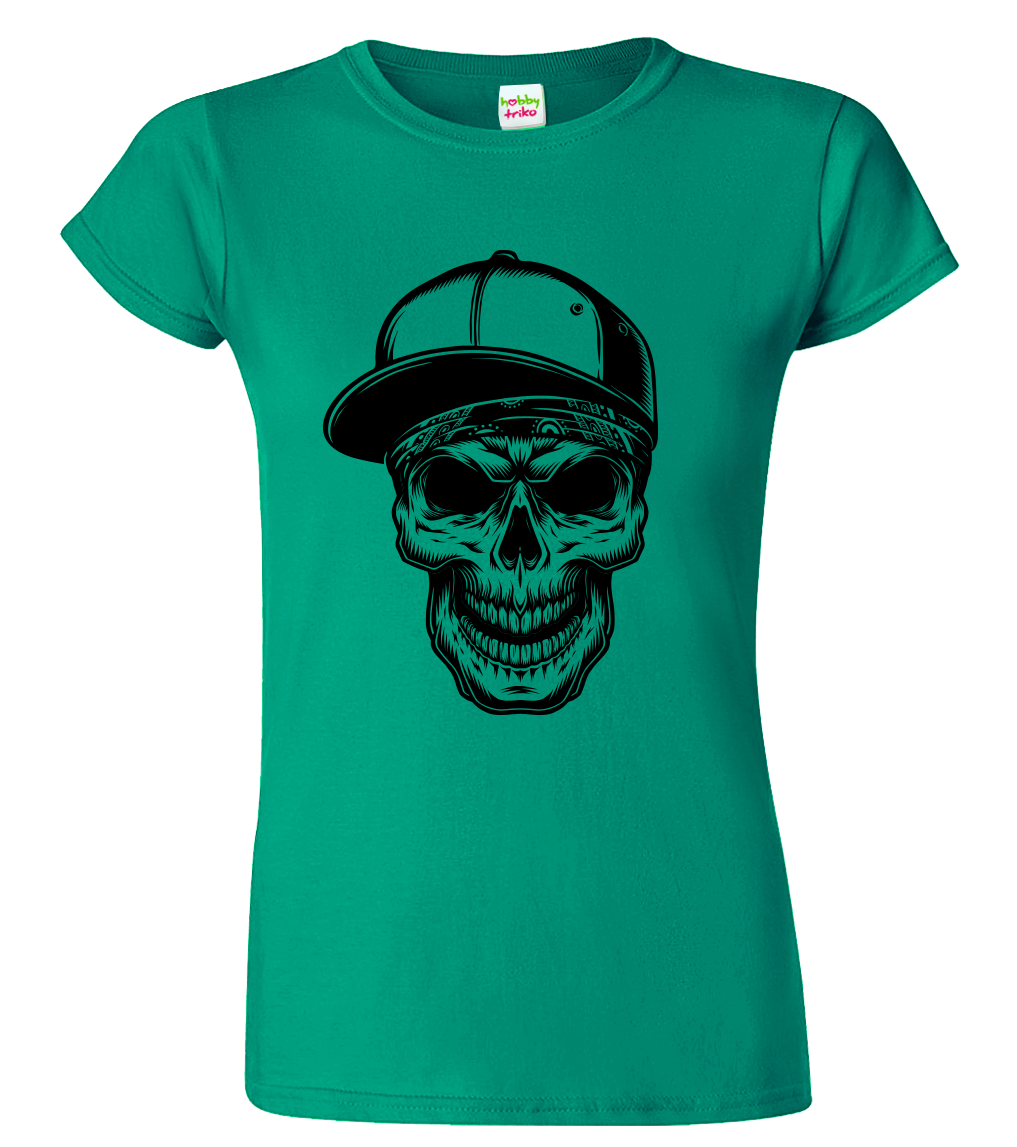 Dámské tričko s lebkou - Kšiltovka Velikost: M, Barva: Emerald (19)