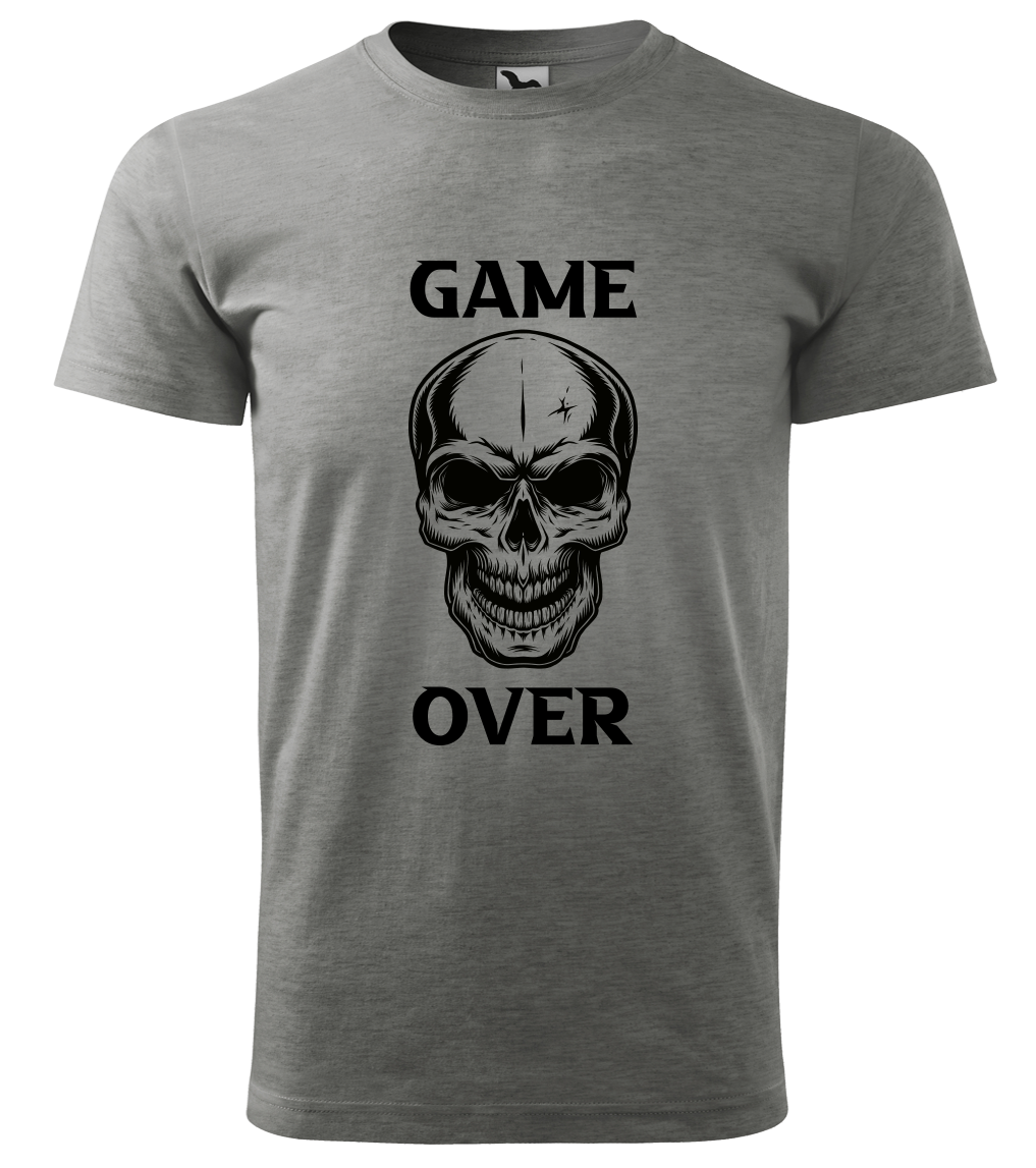 Tričko s lebkou - Game Over - Lebka Velikost: 3XL, Barva: Tmavě šedý melír (12)