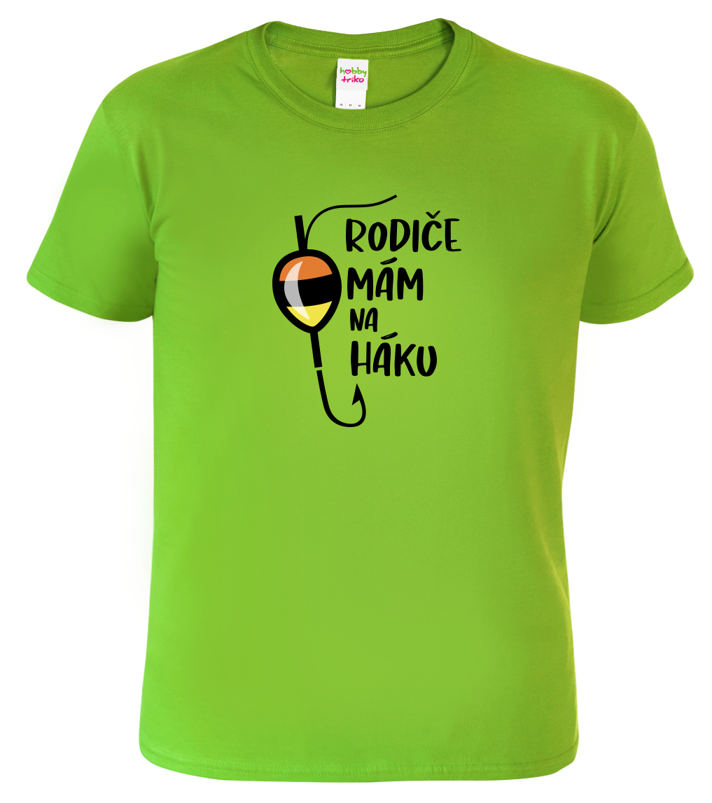 Dětské tričko (nejen) pro rybáře - Rodiče mám na háku Velikost: 4 roky / 110 cm, Barva: Apple Green (92)