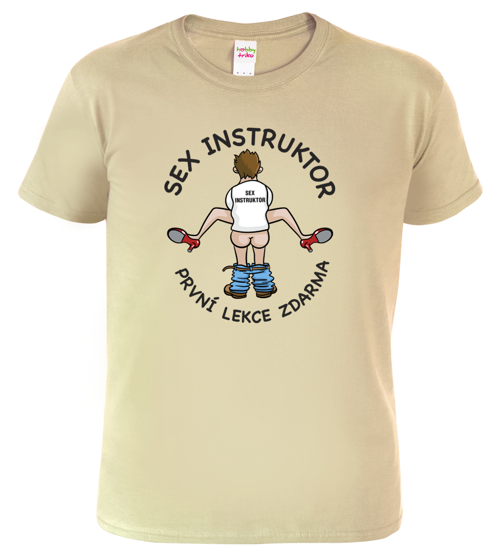 Vtipné tričko - Sex instruktor Velikost: XL, Barva: Béžová (51)