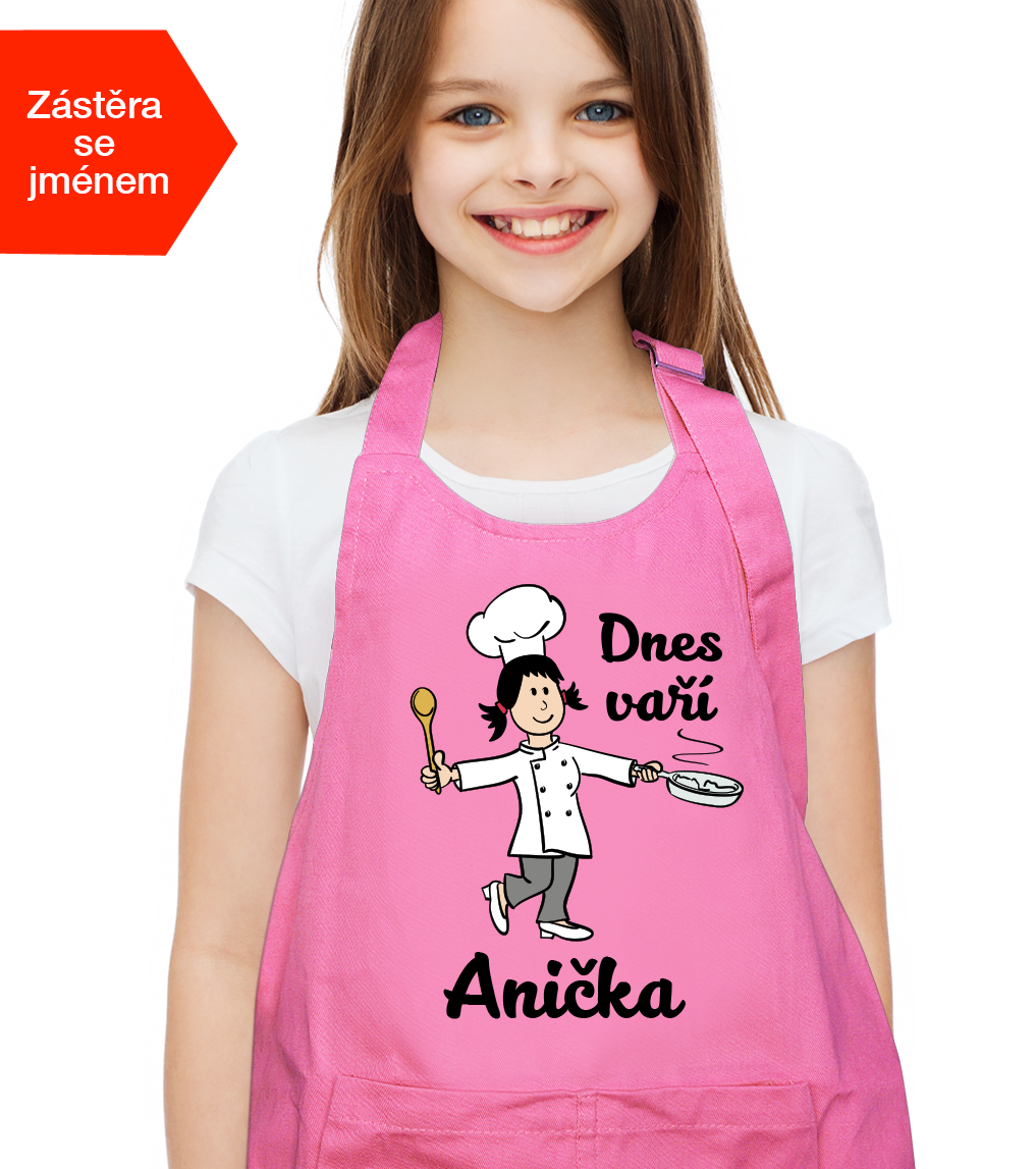 Dětská zástěra na vaření se jménem pro děvčata Barva: Růžová (Light Pink)