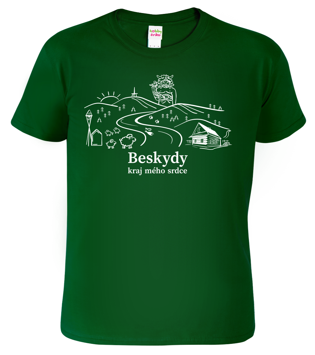 Pánské tričko - Beskydy Velikost: XL, Barva: Lahvově zelená (06)