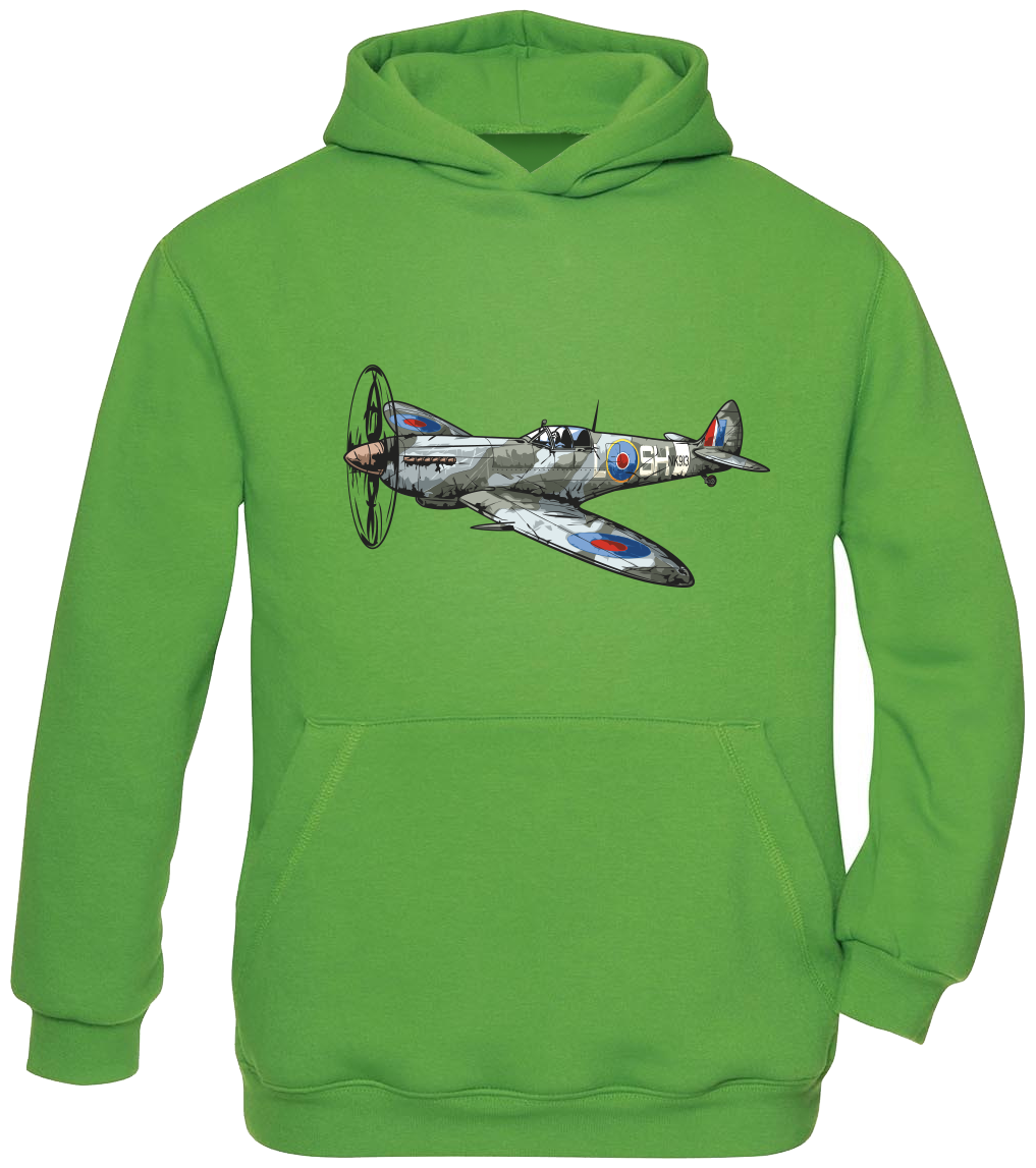 Dětská mikina s letadlem - Spitfire Velikost: 12-14 let, Barva: Zelená (Real Green)