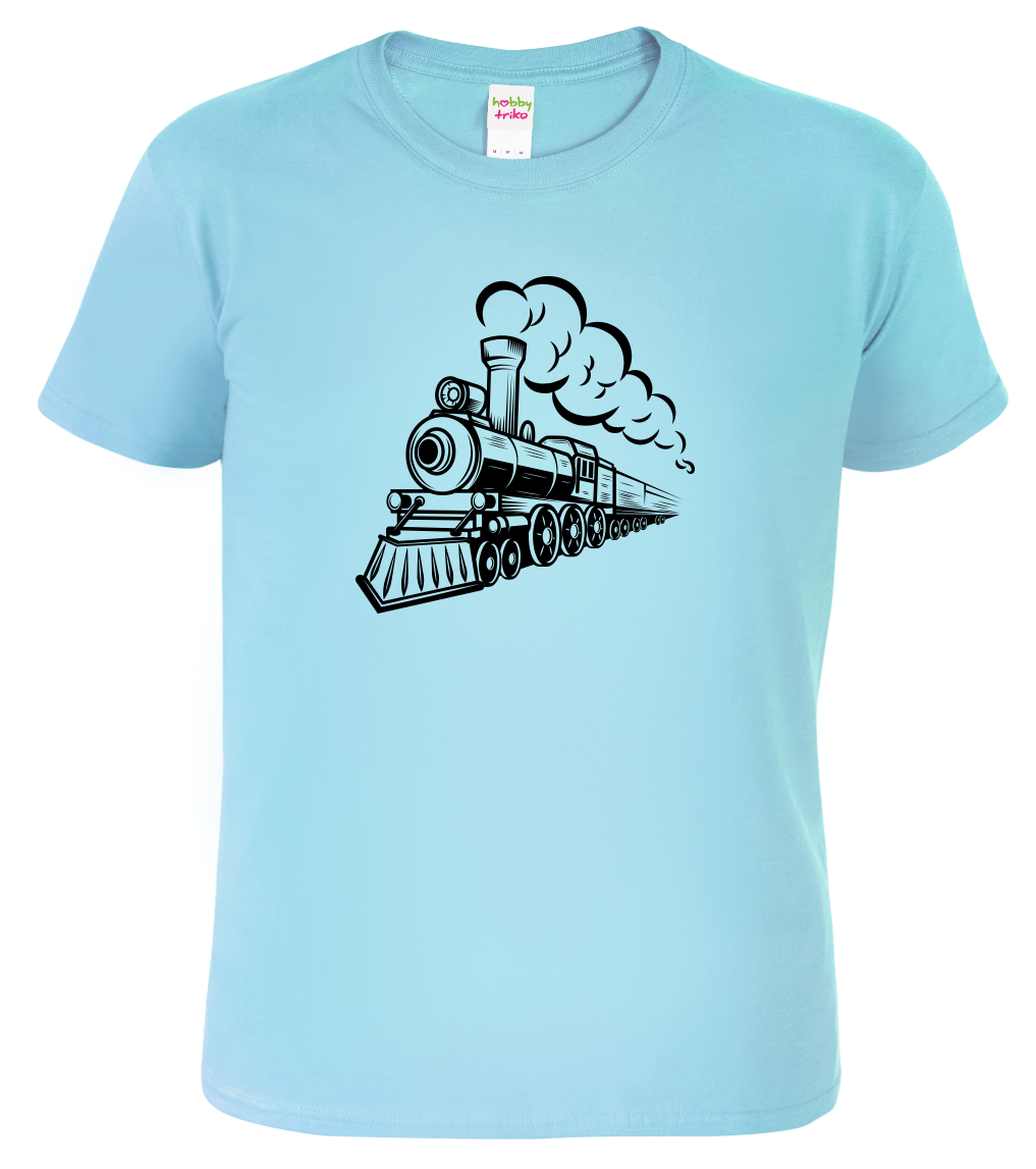 Tričko s lokomotivou - Parní vlak Velikost: M, Barva: Nebesky modrá (15)