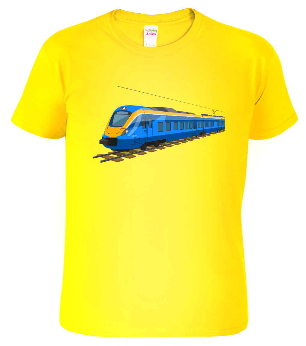 Tričko s vlakem - Modrý vlak Velikost: XL, Barva: Žlutá (04)