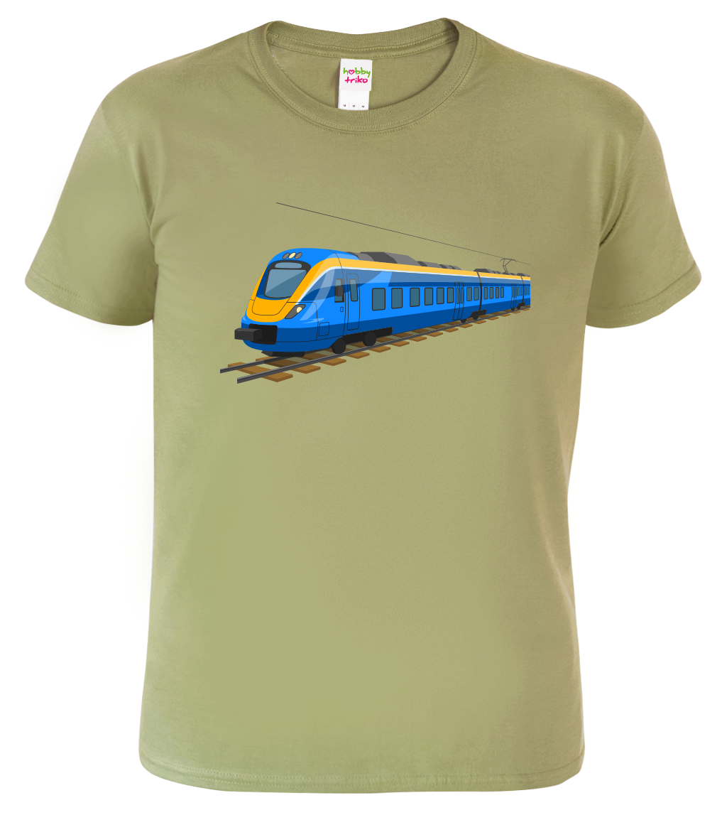 Tričko s vlakem - Modrý vlak Velikost: XL, Barva: Světlá khaki (28)