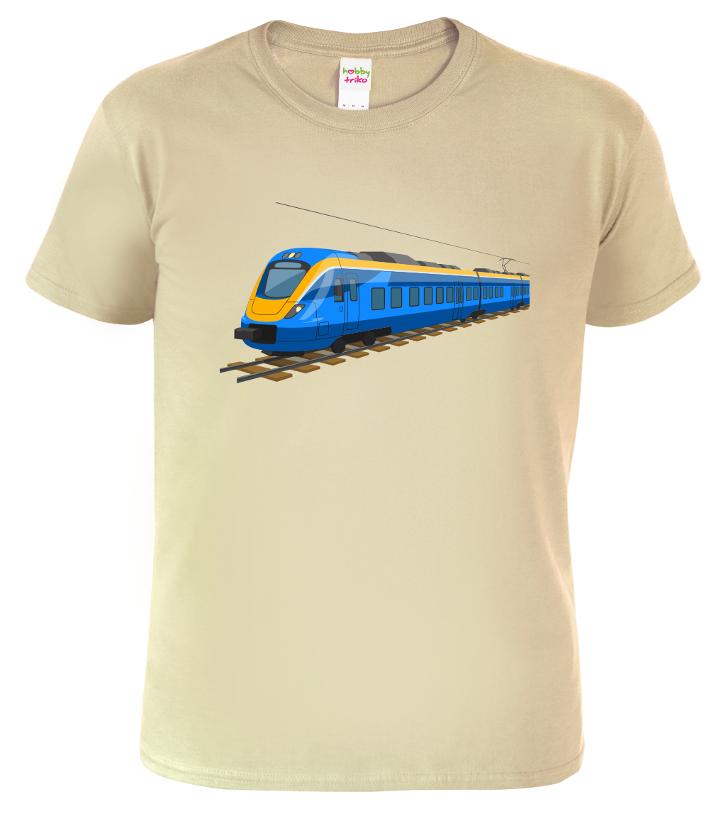 Tričko s vlakem - Modrý vlak Velikost: S, Barva: Béžová (51)