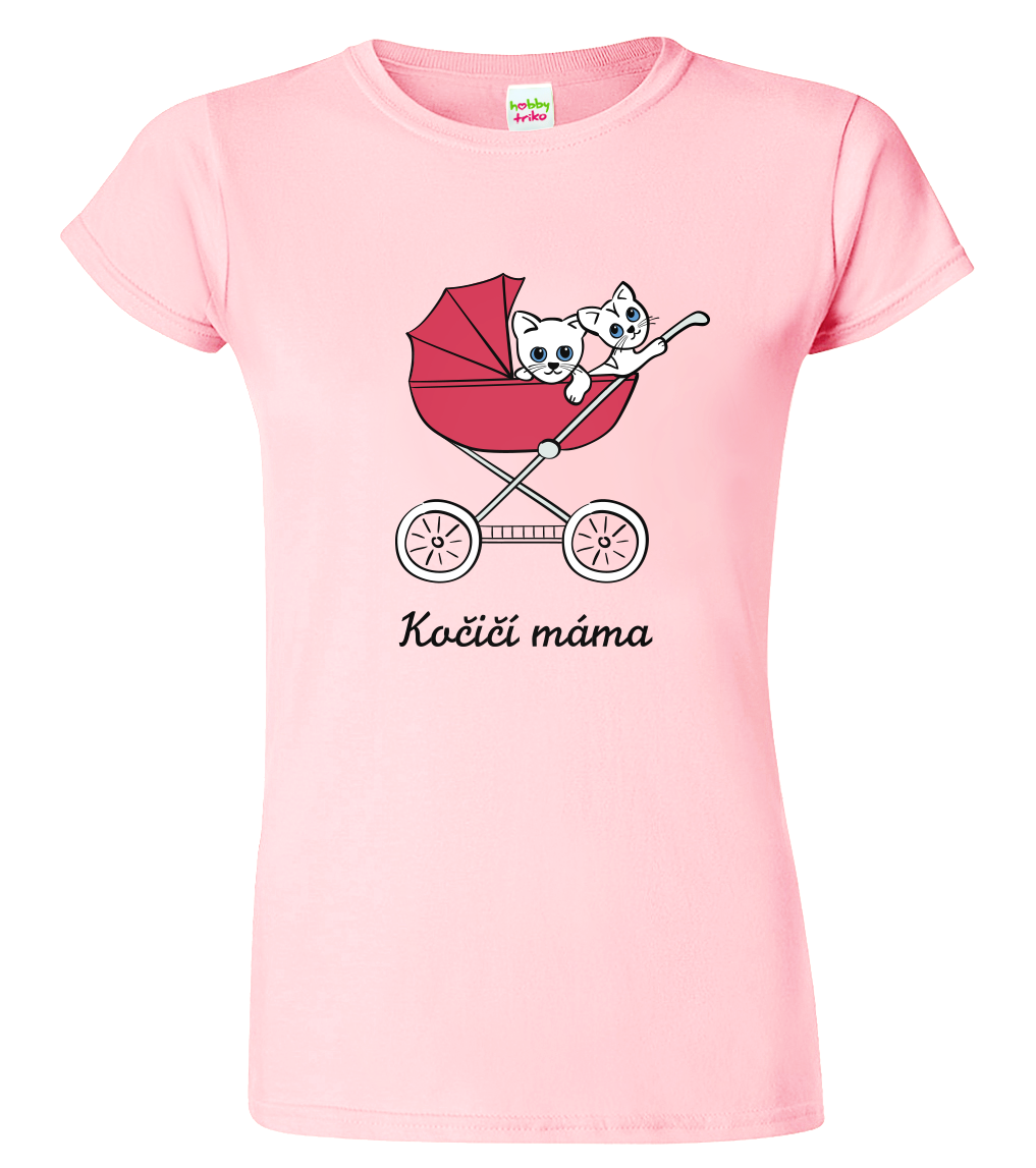 Dámské tričko s kočkou - Kočičí kočárek Velikost: M, Barva: Růžová (30)
