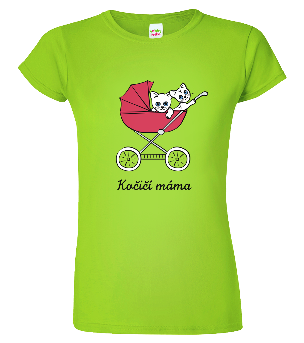 Dámské tričko s kočkou - Kočičí kočárek Velikost: S, Barva: Apple Green (92)