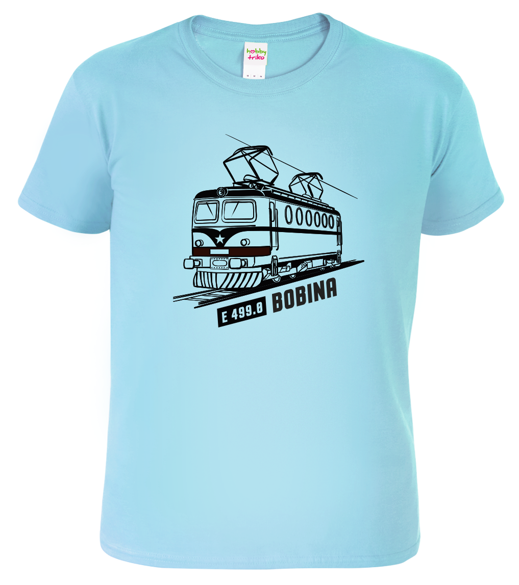 Tričko s vlakem - Lokomotiva BOBINA Velikost: M, Barva: Nebesky modrá (15)
