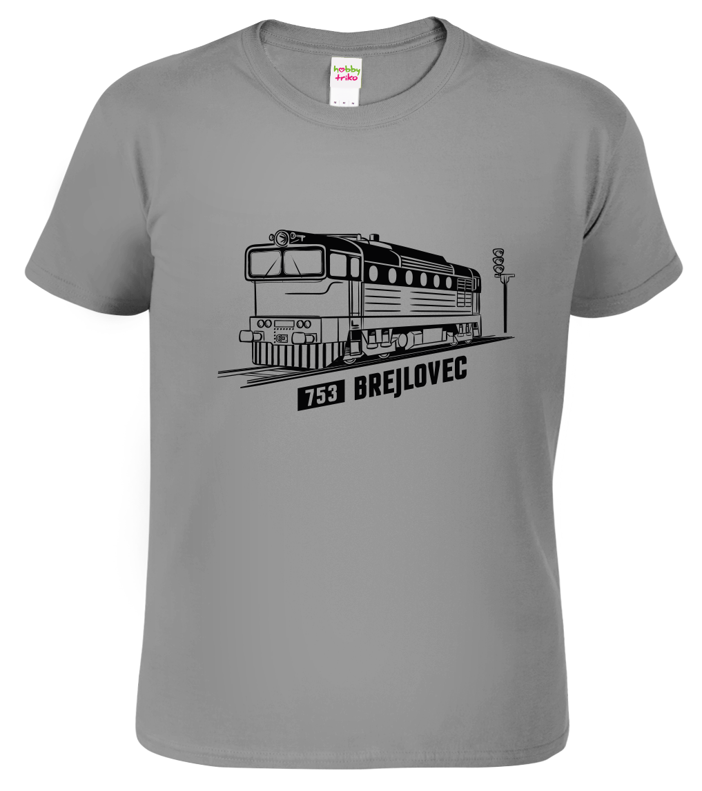 Tričko s vlakem - Lokomotiva BREJLOVEC Velikost: 4XL, Barva: Tmavě šedý melír (12)
