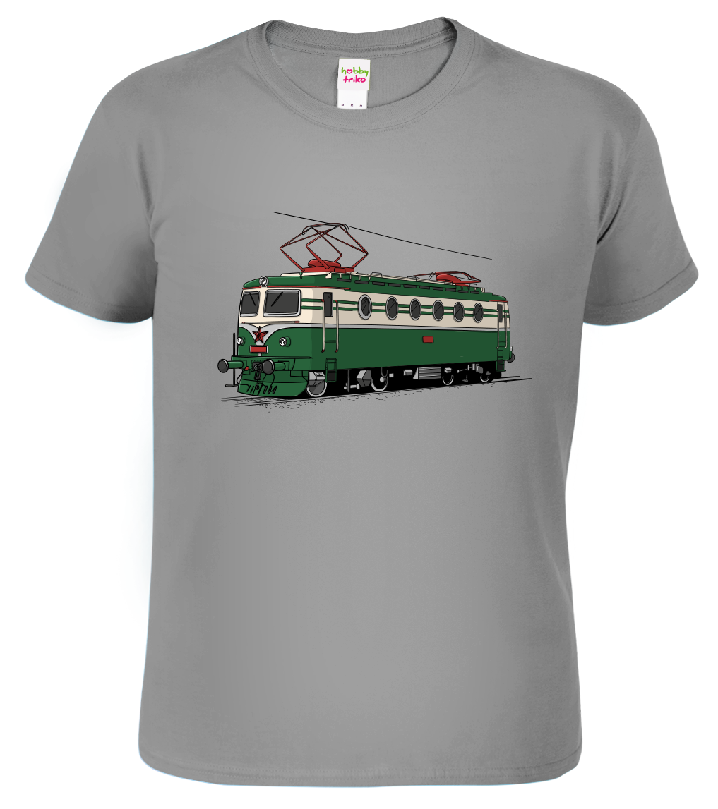 Tričko s lokomotivou - Barevná lokomotiva BOBINA Velikost: L, Barva: Tmavě šedý melír (12)