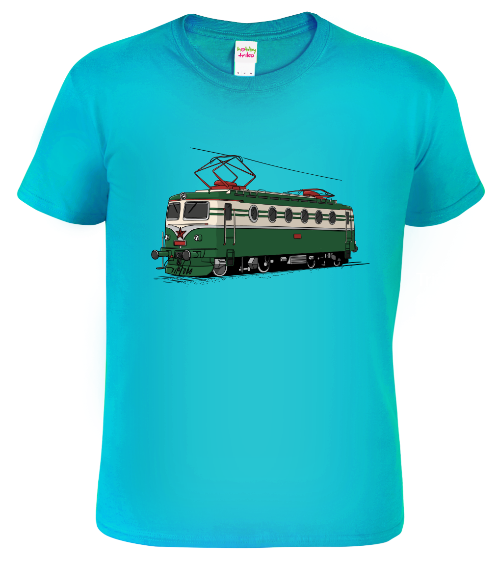 Tričko s lokomotivou - Barevná lokomotiva BOBINA Velikost: XL, Barva: Tyrkysová (44)