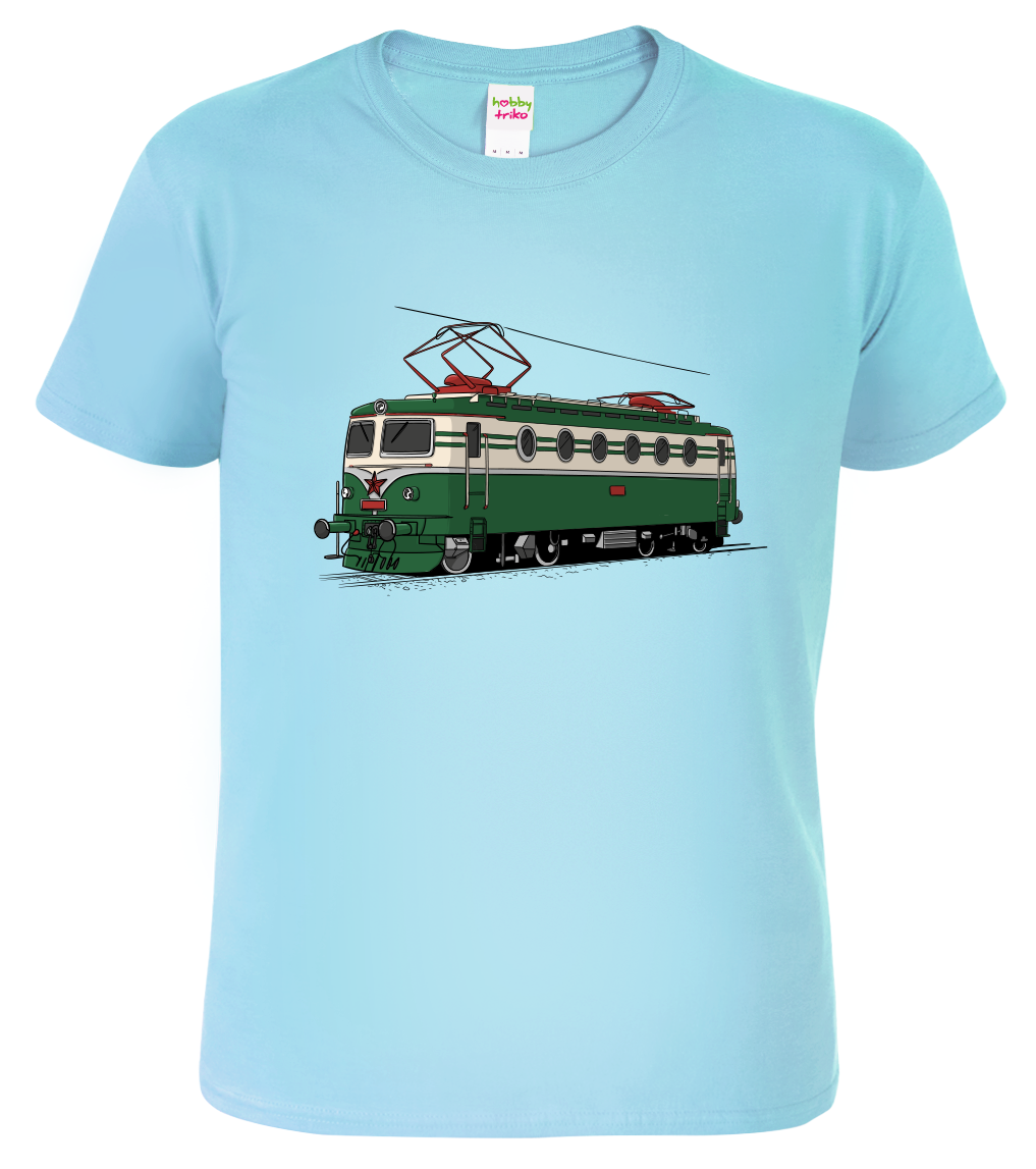 Dětské tričko s vlakem - Barevná lokomotiva BOBINA Velikost: 4 roky / 110 cm, Barva: Nebesky modrá (15)
