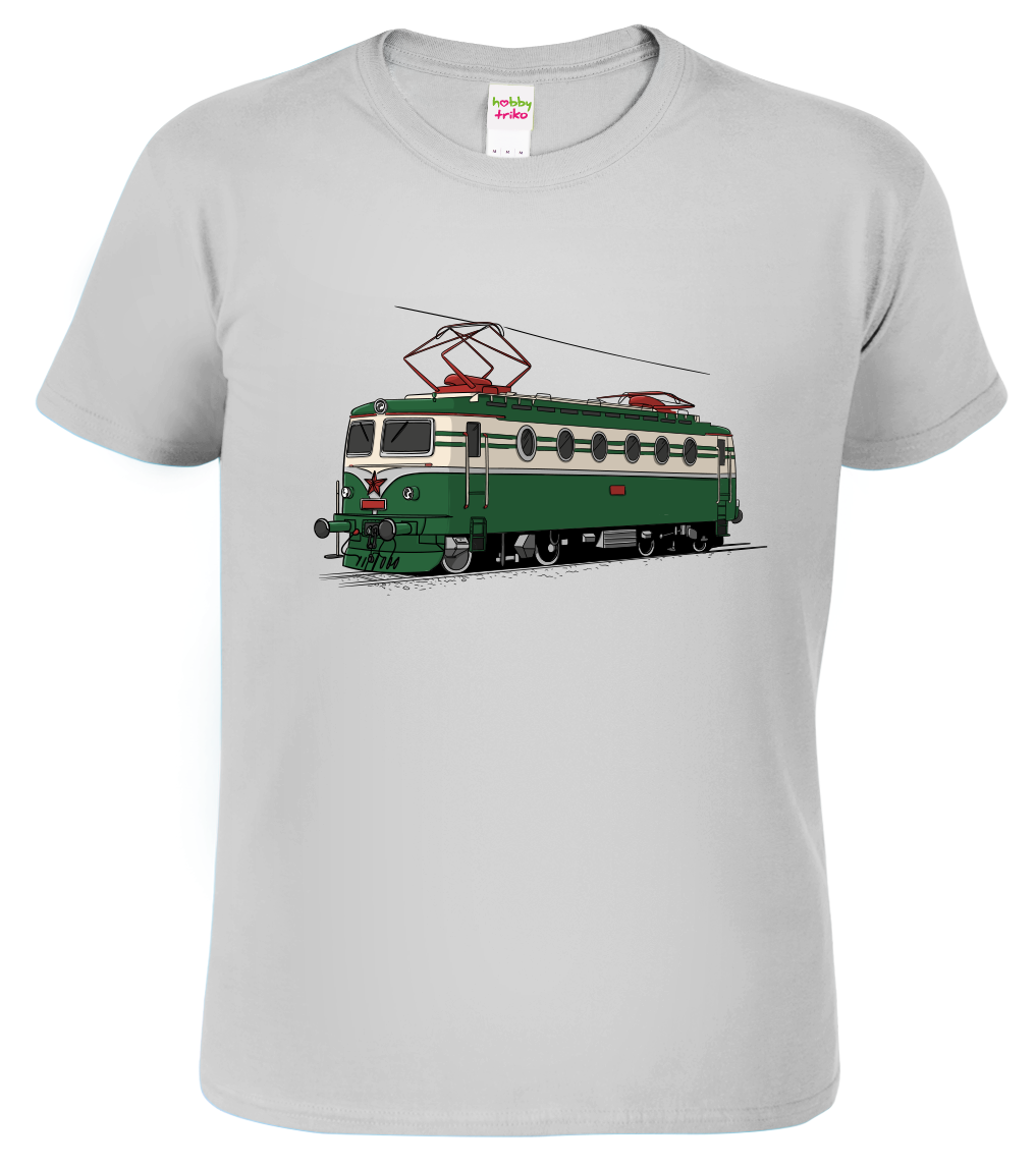 Dětské tričko s vlakem - Barevná lokomotiva BOBINA Velikost: 10 let / 146 cm, Barva: Světle šedý melír (03)