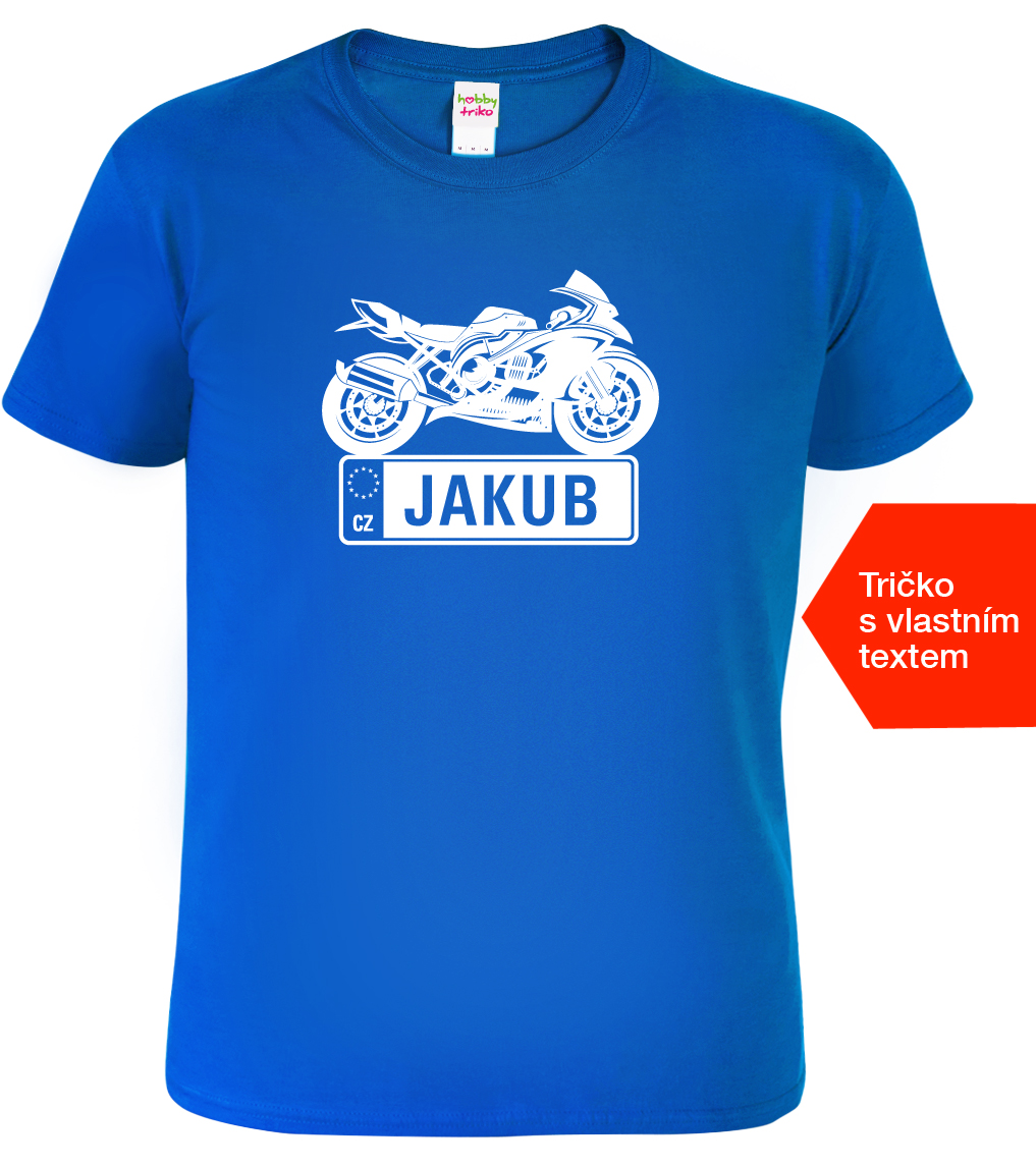 Tričko pro motorkáře se jménem - Zavodní motorka SPZ - JAKUB (SLEVA) Velikost: XL, Barva: Královská modrá (05)