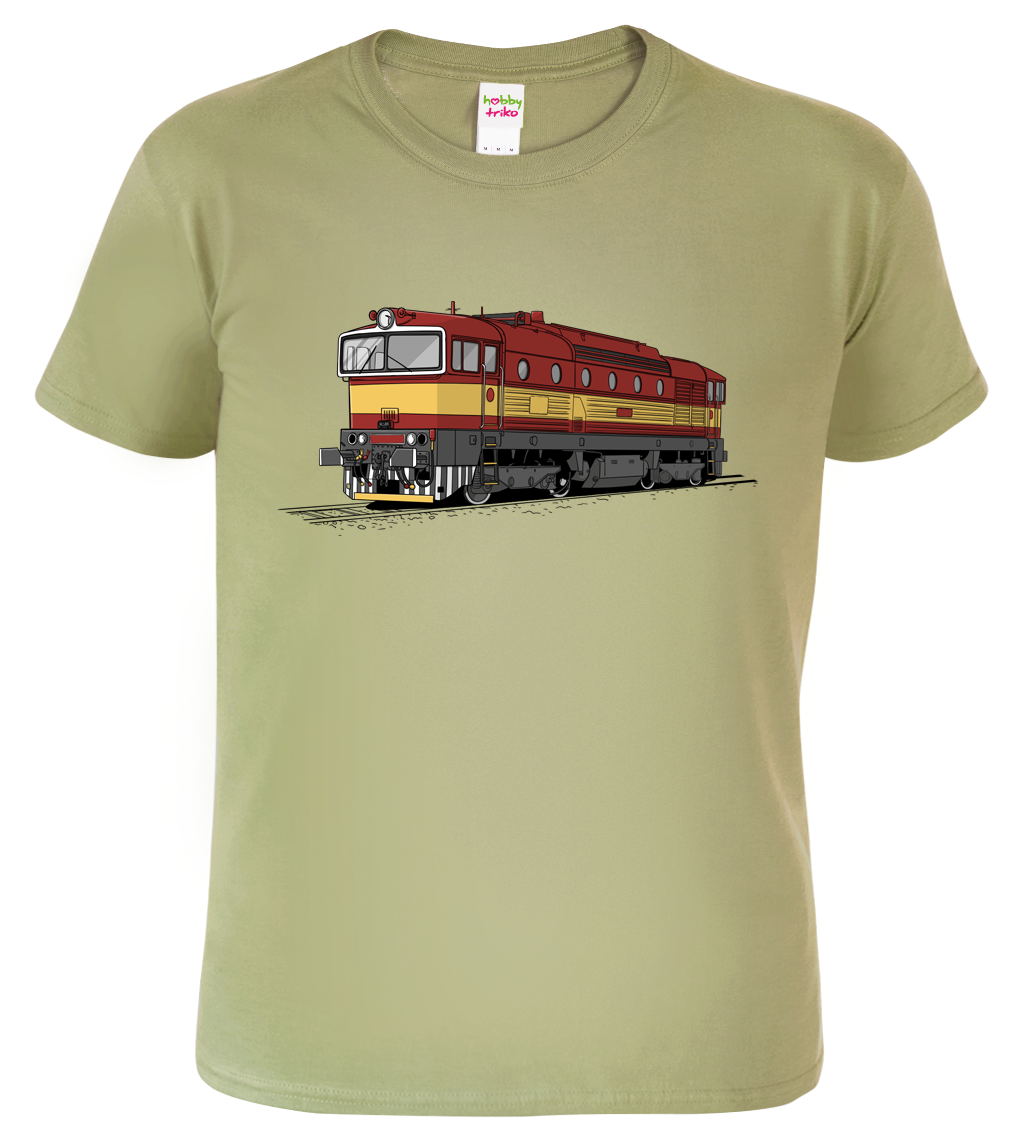 Tričko s lokomotivou - Barevná lokomotiva BREJLOVEC Velikost: XL, Barva: Světlá khaki (28)