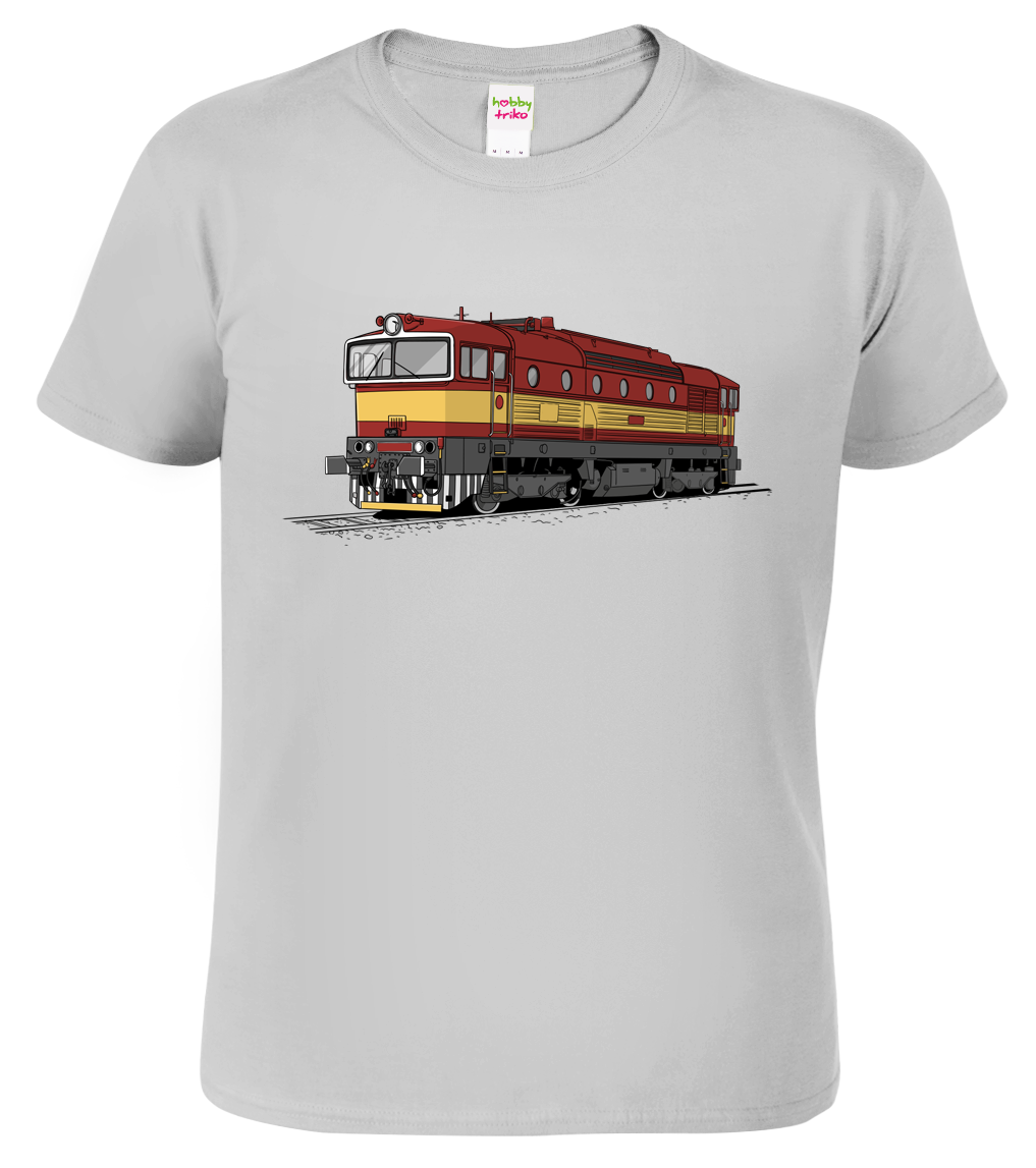 Tričko s lokomotivou - Barevná lokomotiva BREJLOVEC Velikost: M, Barva: Světle šedý melír (03)