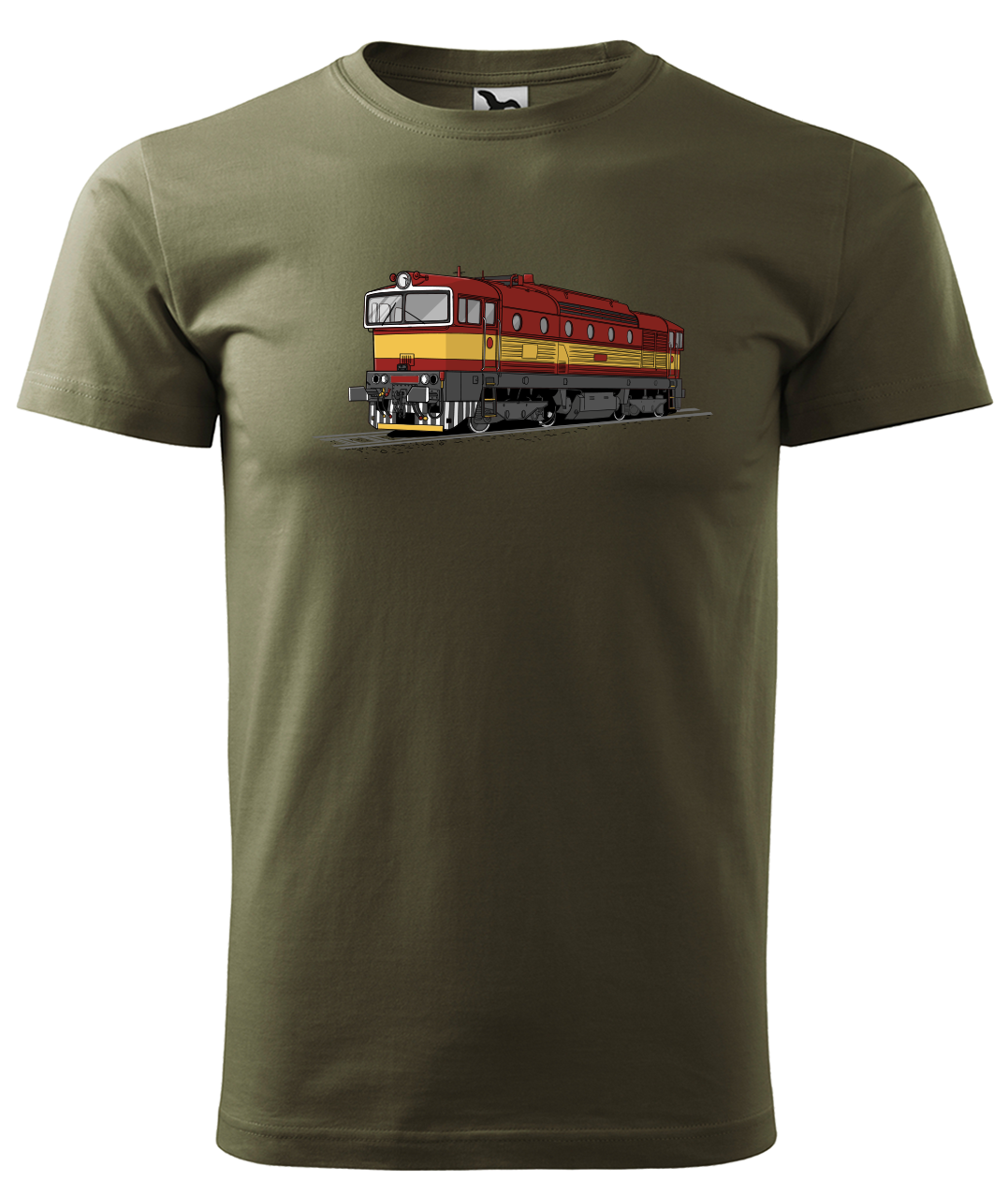 Dětské tričko s vlakem - Barevná lokomotiva BREJLOVEC Velikost: 4 roky / 110 cm, Barva: Military (69)