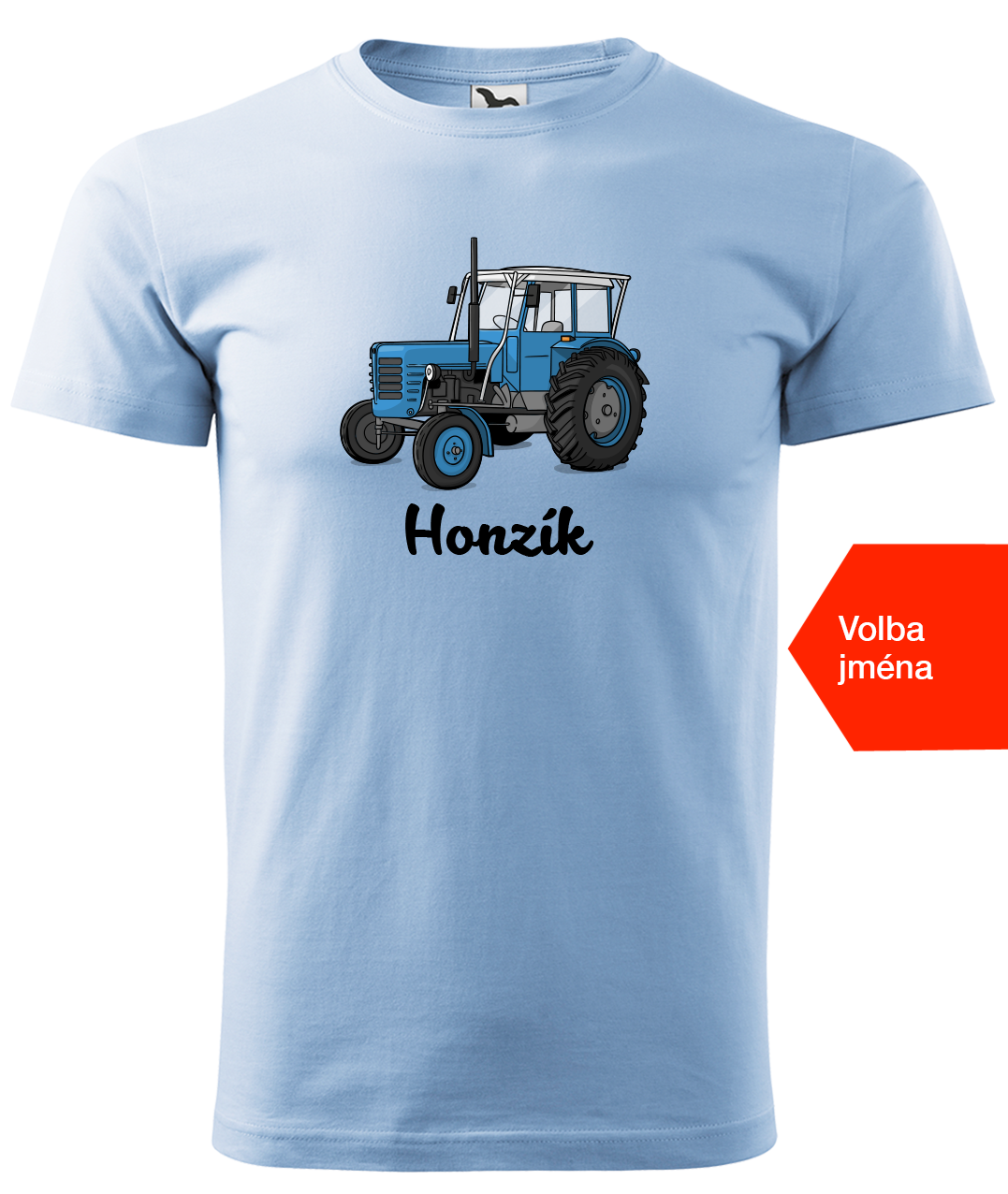 Dětské tričko s traktorem a jménem - Starý traktor Velikost: 8 let / 134 cm, Barva: Nebesky modrá (15)