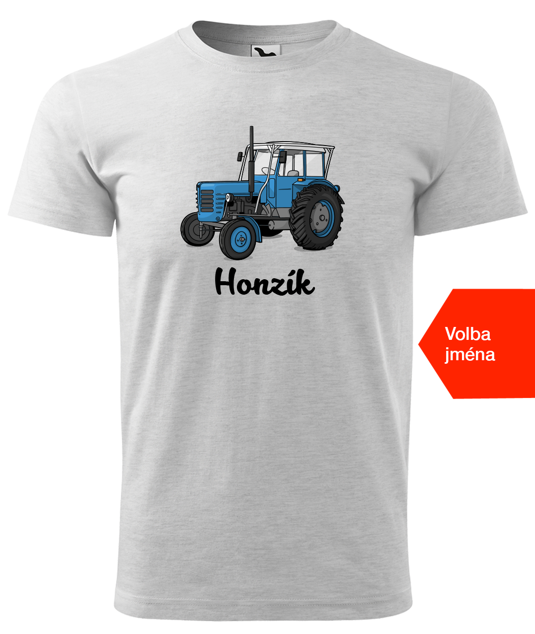 Dětské tričko s traktorem a jménem - Starý traktor Velikost: 8 let / 134 cm, Barva: Světle šedý melír (03)