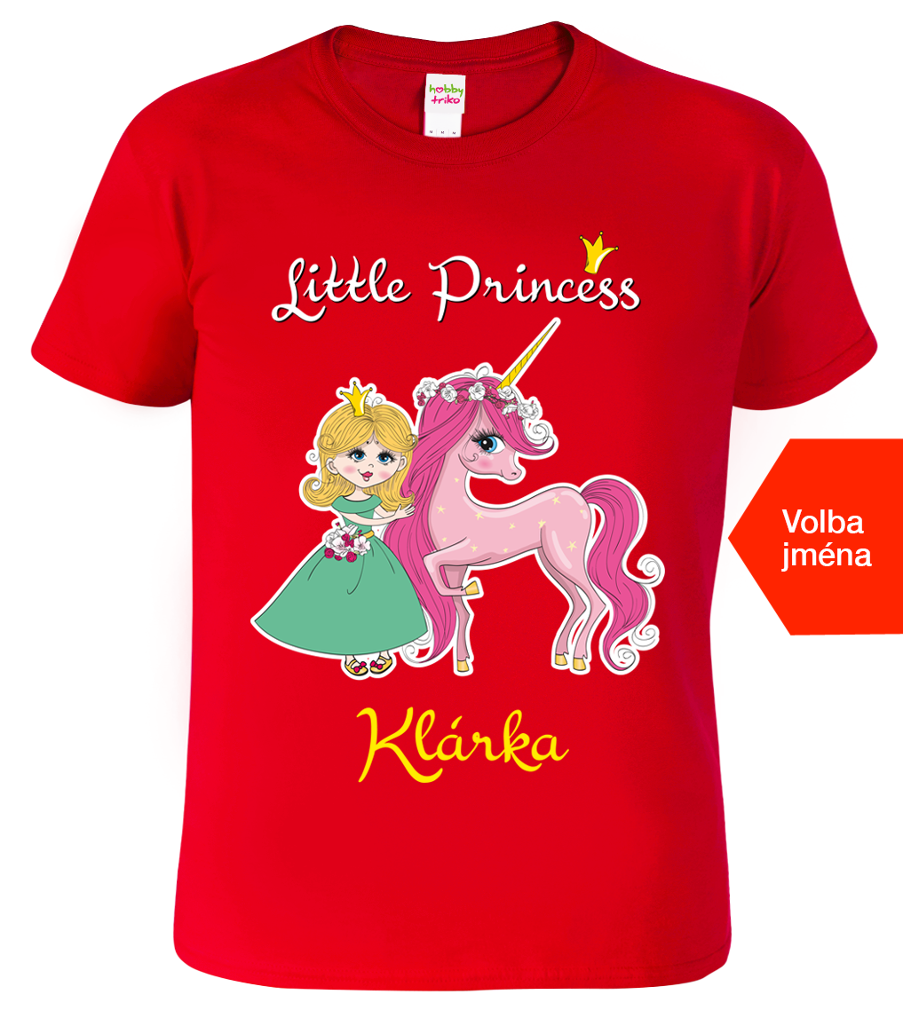 Tričko s jednorožcem a jménem - Little Princess Velikost: 8 let / 134 cm, Barva: Červená (07)