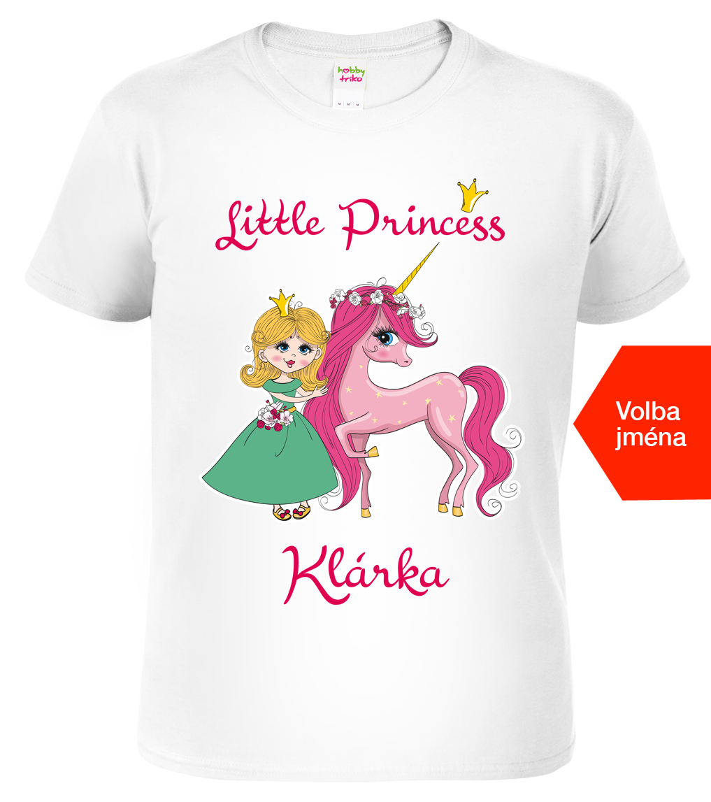 Tričko s jednorožcem a jménem - Little Princess Velikost: 4 roky / 110 cm, Barva: Bílá (00)