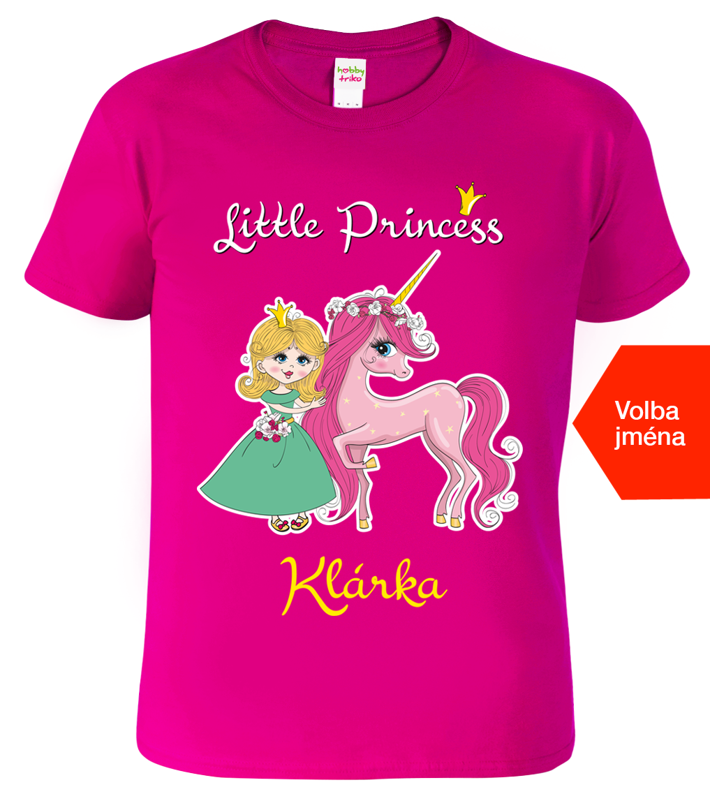 Tričko s jednorožcem a jménem - Little Princess Velikost: 4 roky / 110 cm, Barva: Malinová (63)