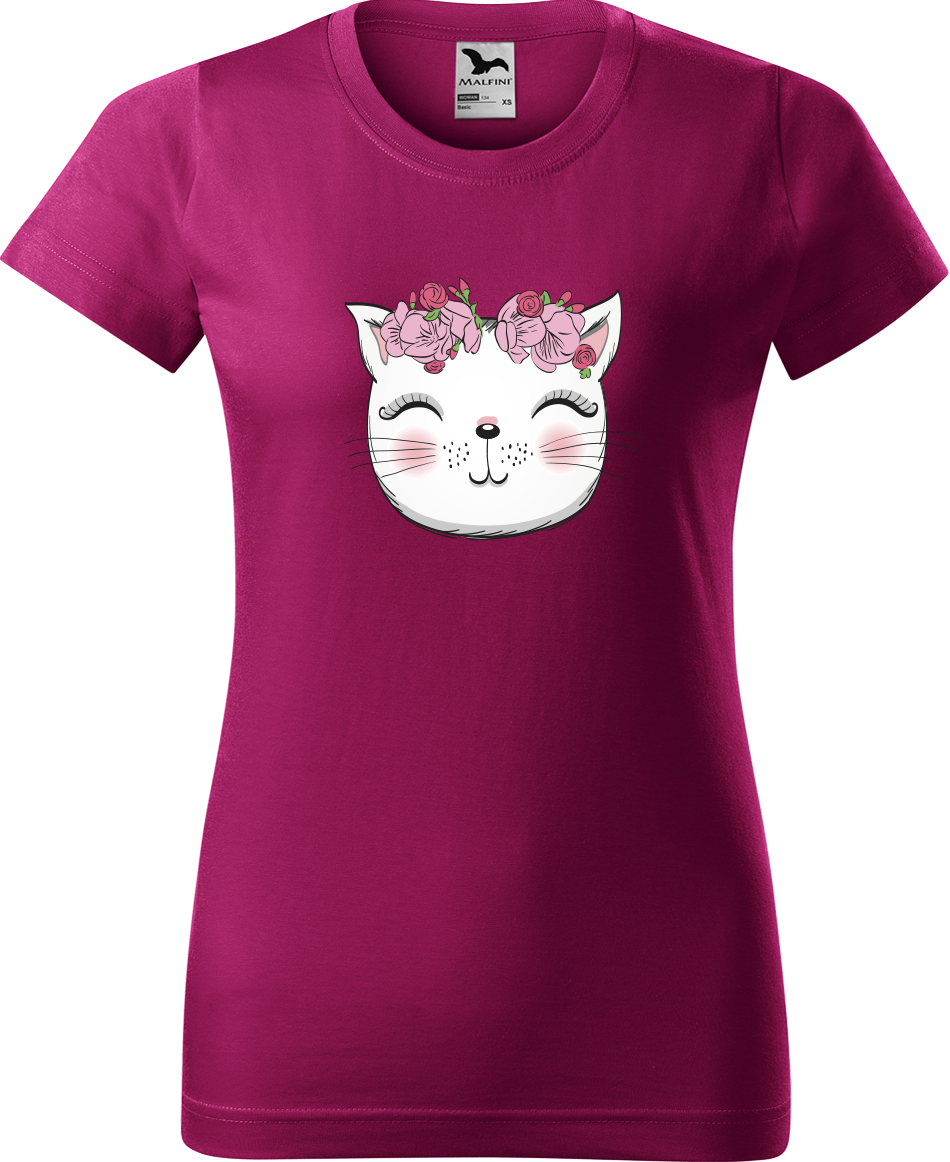 Dámské tričko s kočkou - Micka Velikost: XL, Barva: Fuchsia red (49)