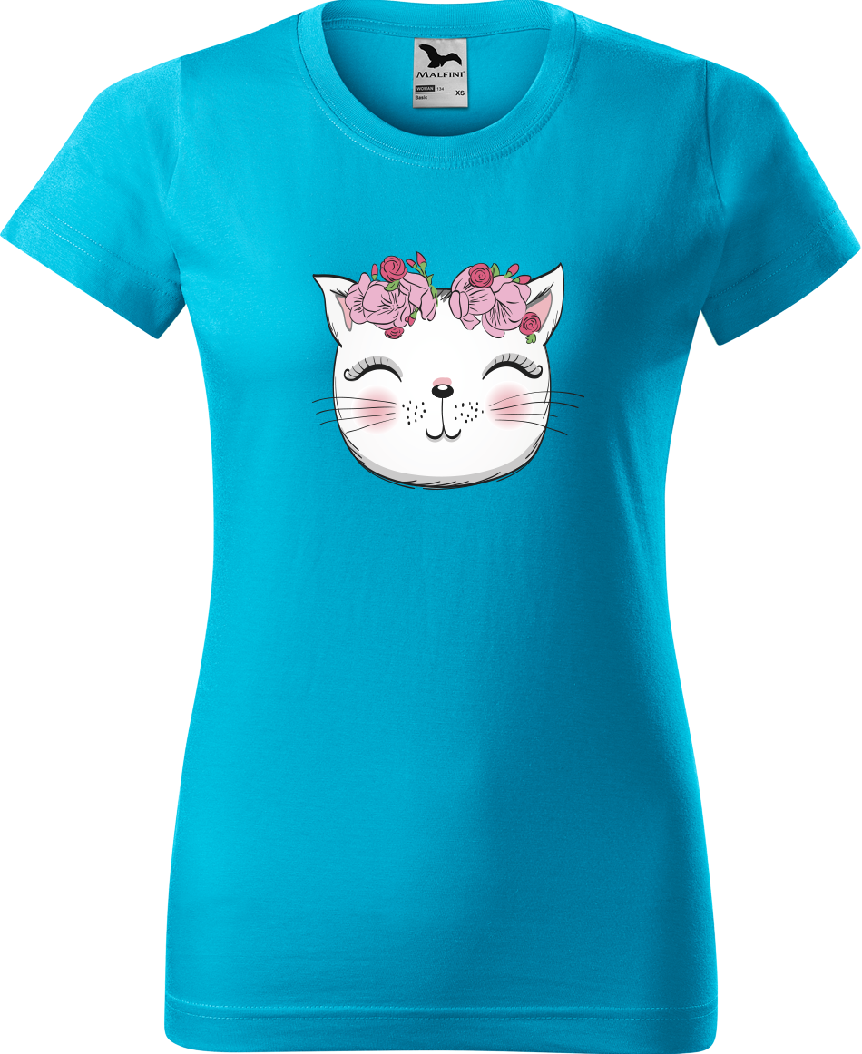 Dámské tričko s kočkou - Micka Velikost: L, Barva: Tyrkysová (44)