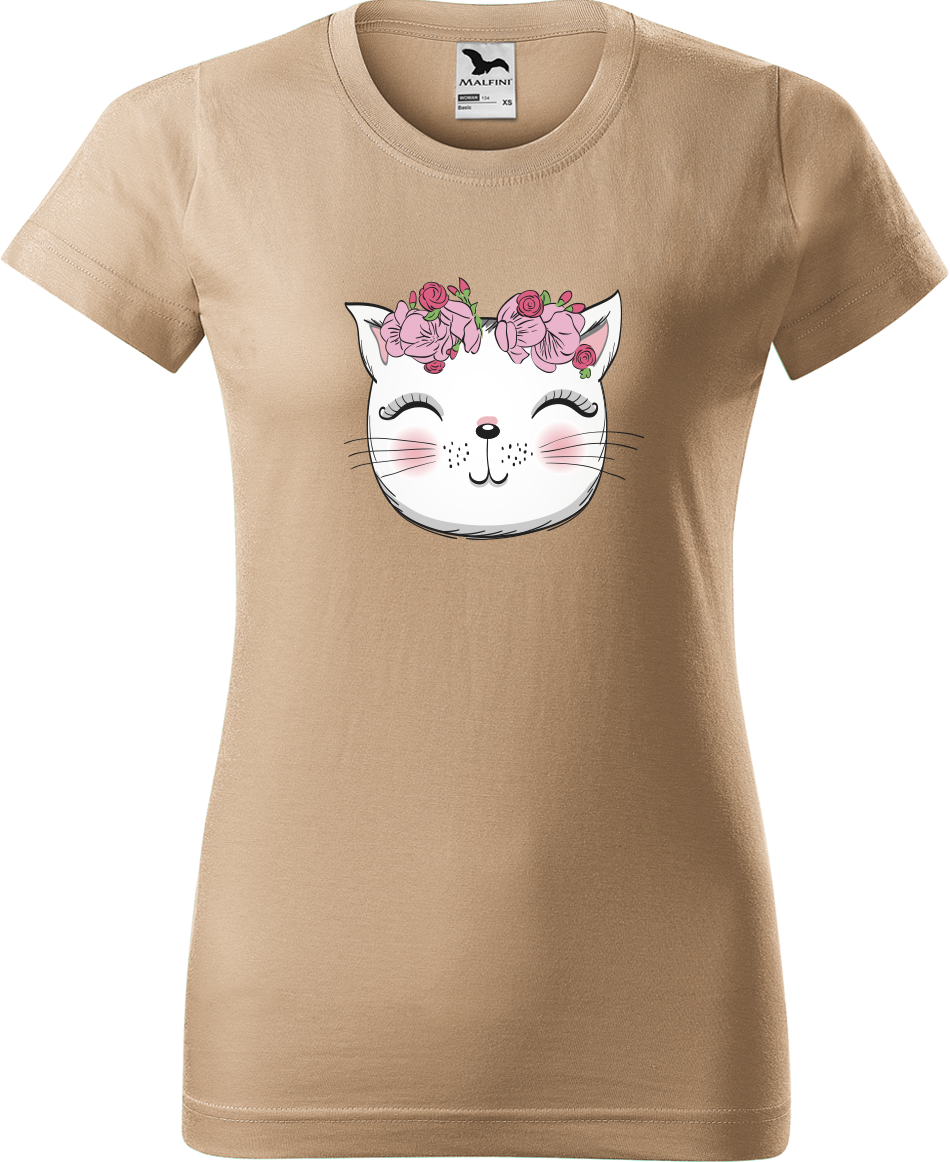 Dámské tričko s kočkou - Micka Velikost: L, Barva: Béžová (51)