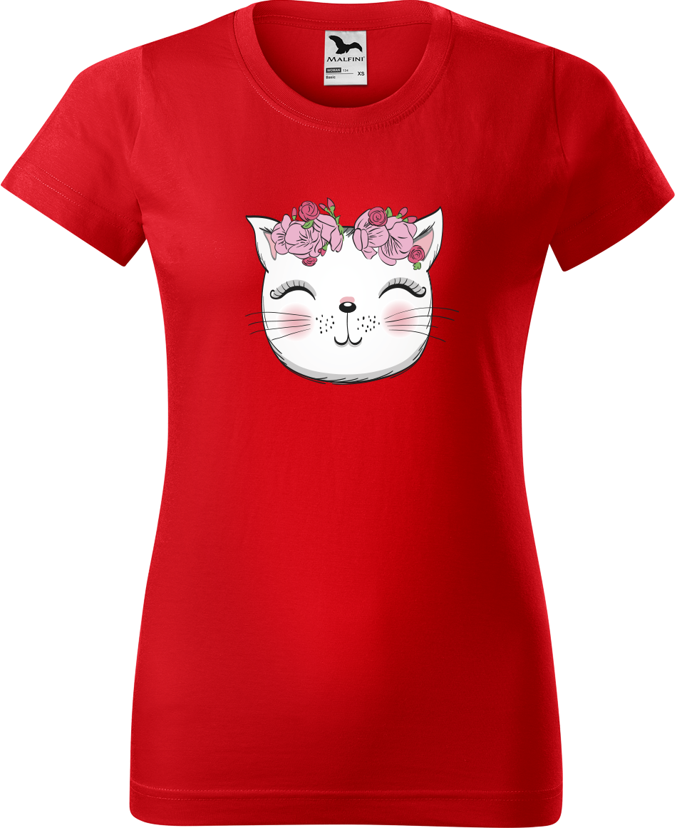 Dámské tričko s kočkou - Micka Velikost: S, Barva: Červená (07)