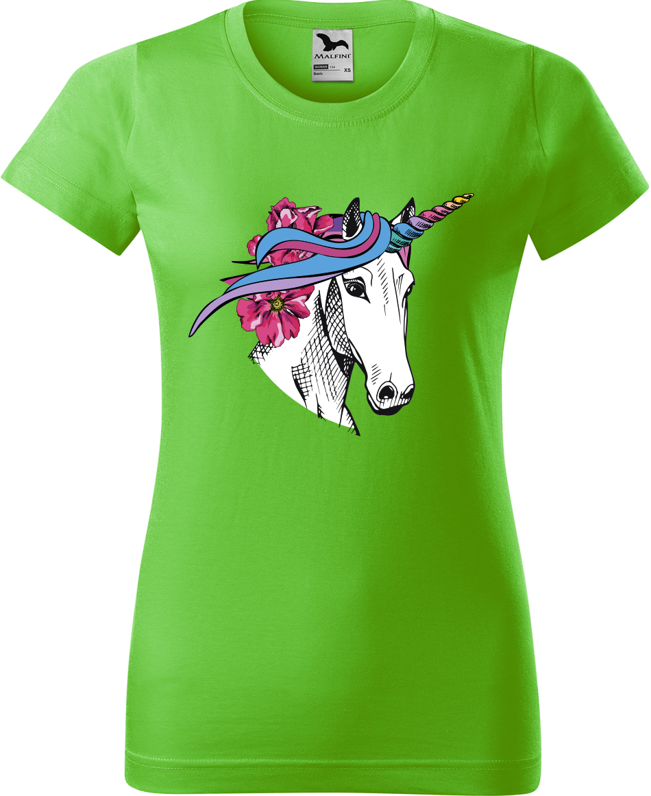 Dámské tričko s koněm - Hlava jednorožce Velikost: L, Barva: Apple Green (92)