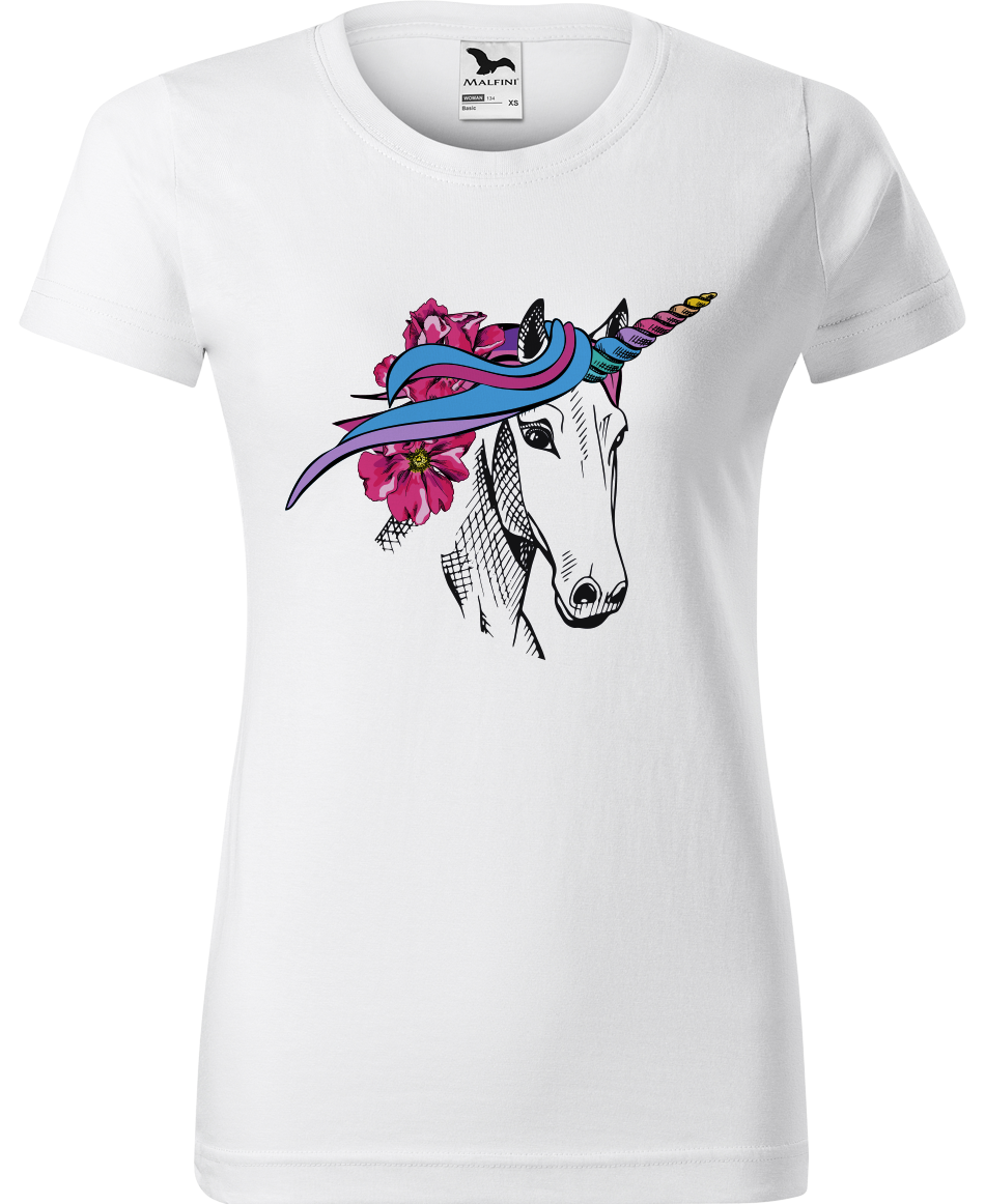 Dámské tričko s koněm - Hlava jednorožce Velikost: 2XL, Barva: Bílá (00)