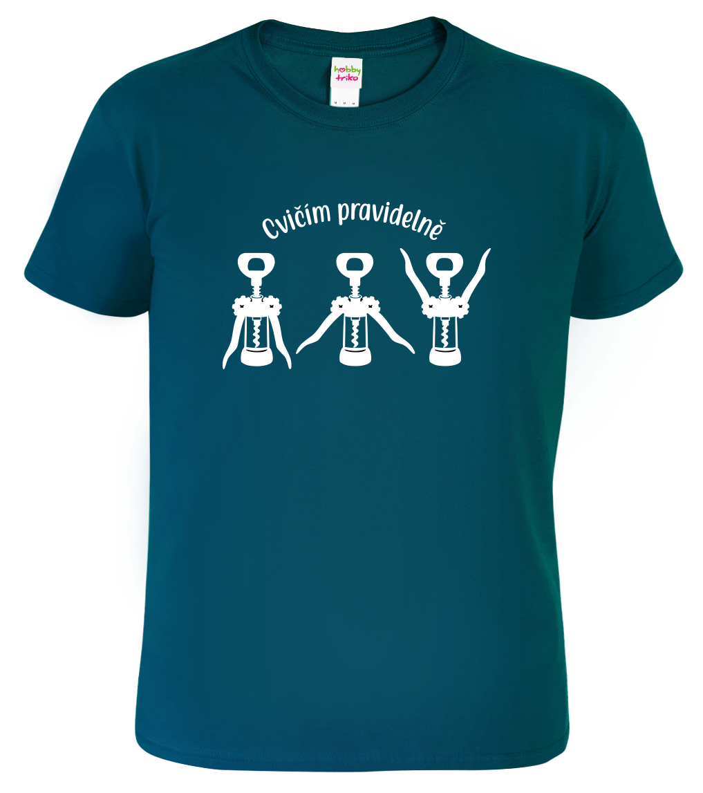 Pánské vtipné tričko - Cvičím pravidelně Velikost: M, Barva: Petrolejová (93)