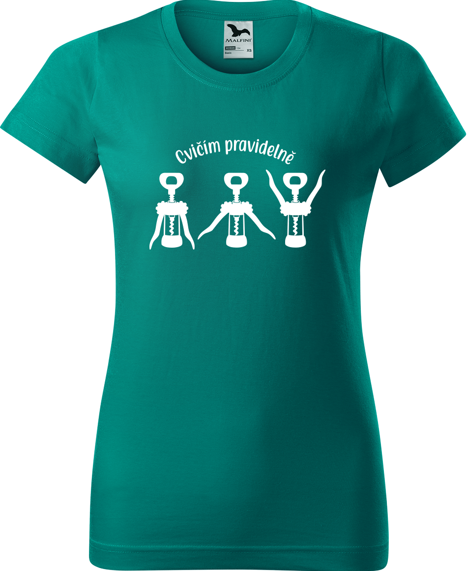 Dámské vtipné tričko - Cvičím pravidelně Velikost: S, Barva: Emerald (19)