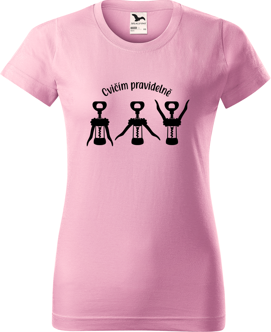 Dámské vtipné tričko - Cvičím pravidelně Velikost: XL, Barva: Růžová (30)