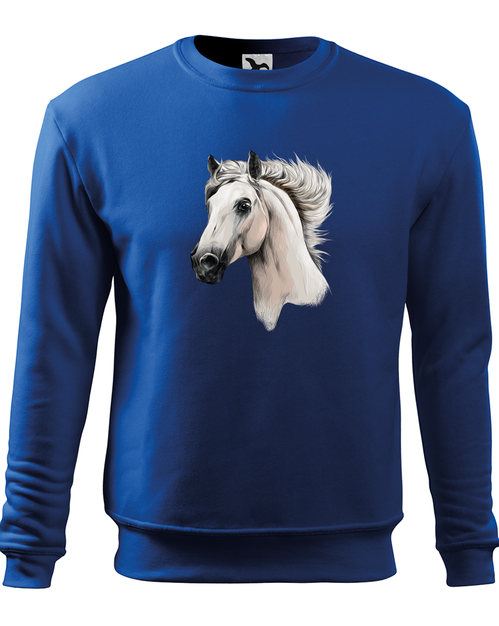 Mikina s koněm - bělouš Velikost: XL, Barva: Královská modrá