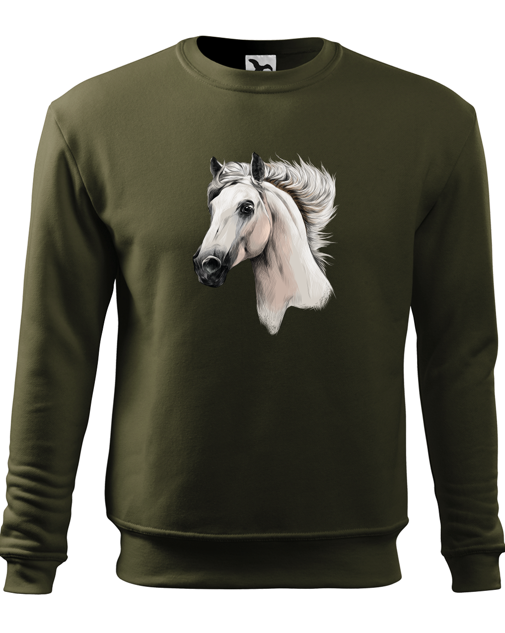 Mikina s koněm - bělouš Velikost: XL, Barva: Military