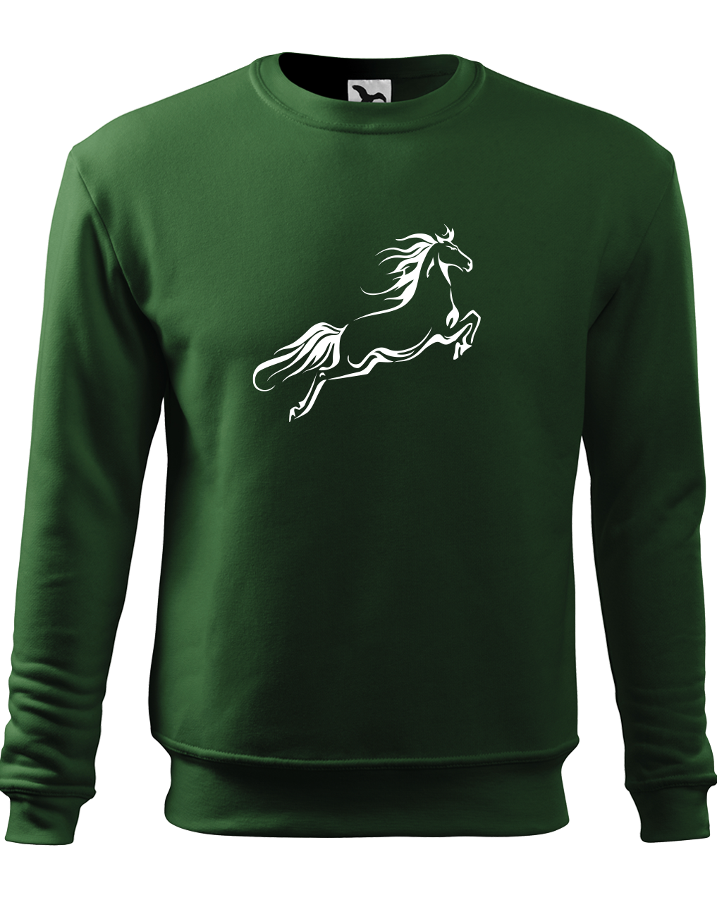 Mikina s koněm - kůň ve skoku Velikost: XL, Barva: Lahvově zelená