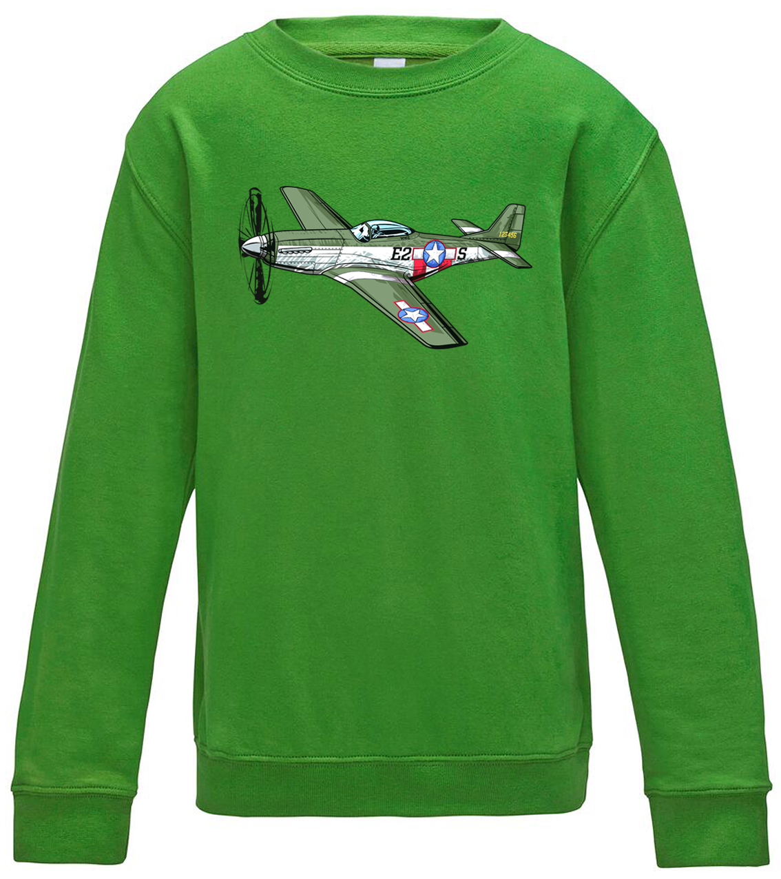 Dětská mikina s letadlem - P-51 Mustang Velikost: 7/8 (122/128), Barva: Zelená