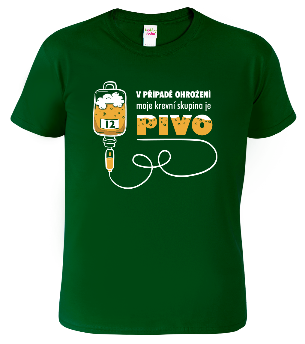 Vtipné tričko - Moje krevní skupina je pivo Velikost: XL, Barva: Lahvově zelená (06)
