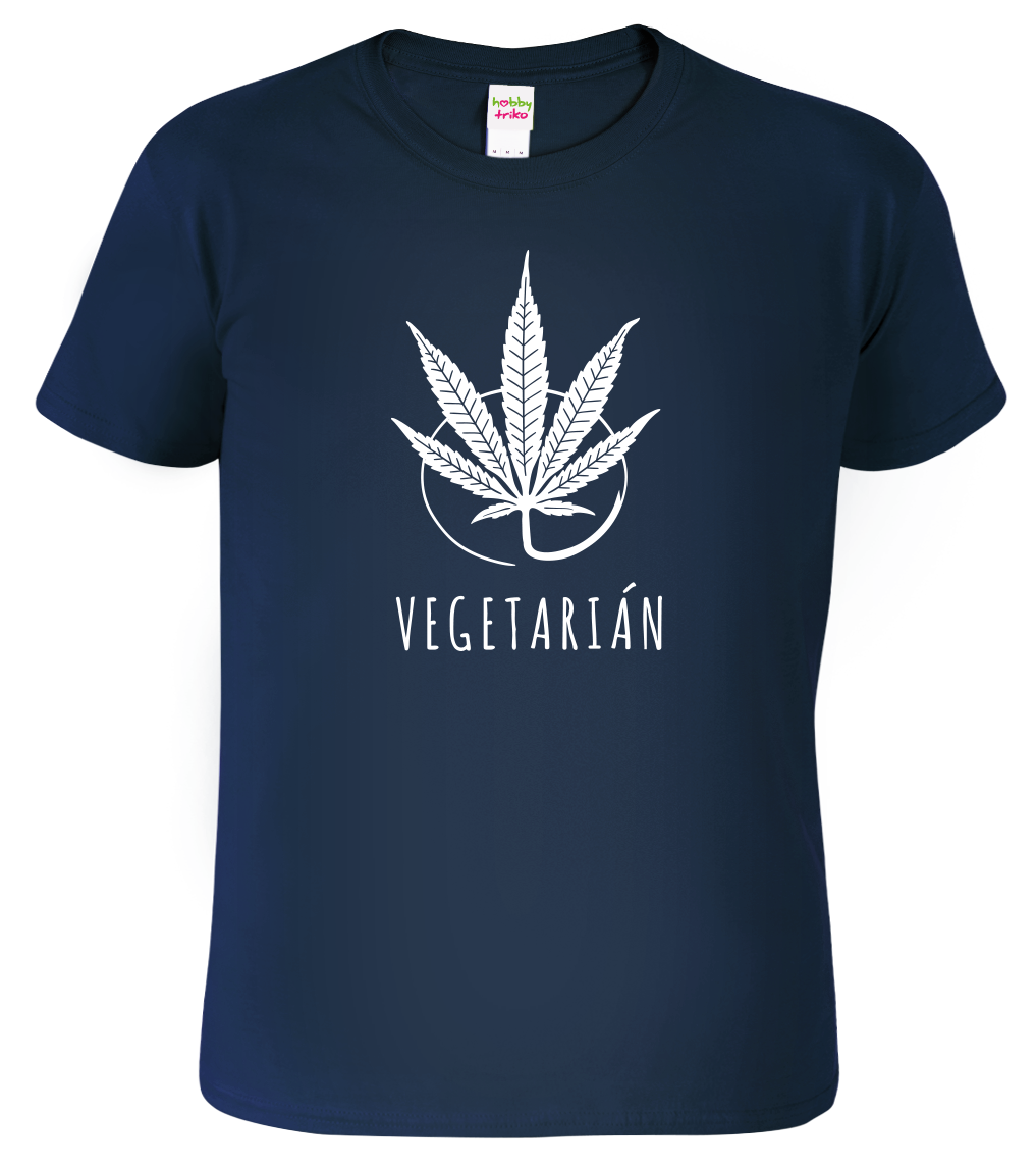 Tričko s marihuanou - Vegetarián Velikost: 2XL, Barva: Námořní modrá (02)