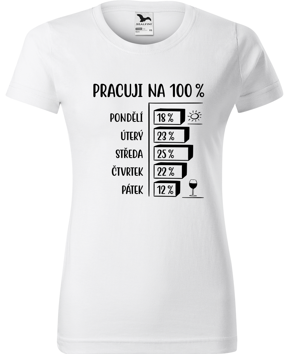 Vtipné tričko - Pracuji na 100% Velikost: 3XL, Barva: Bílá (00)