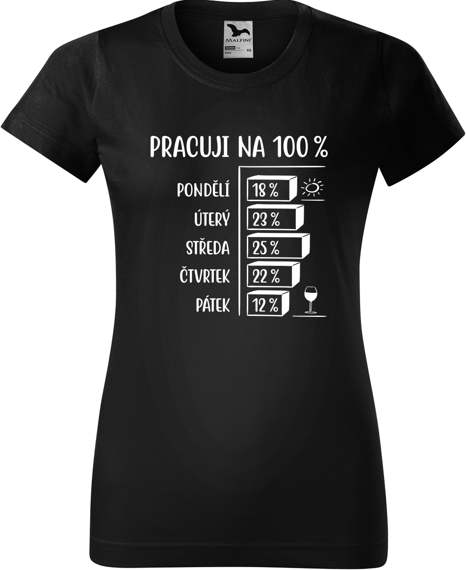 Vtipné tričko - Pracuji na 100% Velikost: 2XL, Barva: Černá (01)