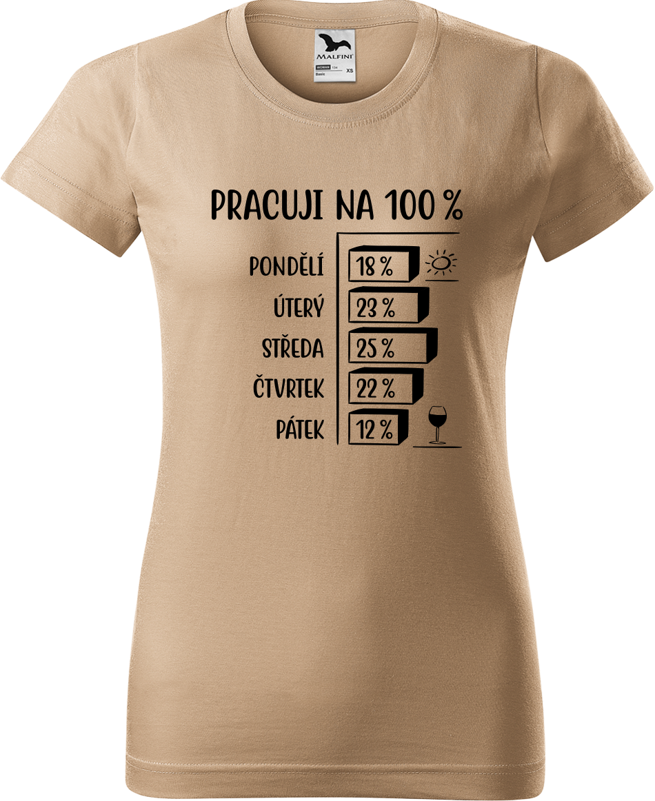 Vtipné tričko - Pracuji na 100% Velikost: XL, Barva: Béžová (51)