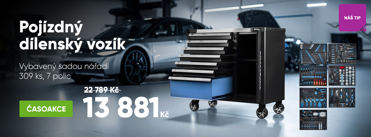Pojízdný dílenský vozík se sadou nářadí 309ks, 7 polic KRAFT&DELE