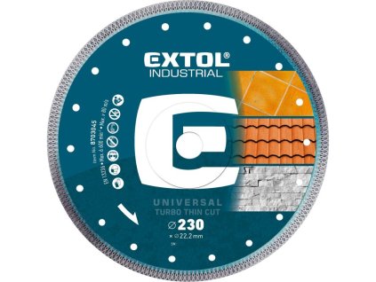 Kotouč diamantový řezný turbo Thin Cut, 230x22,2mm, suché i mokré řezání, EXTOL INDUSTRIAL