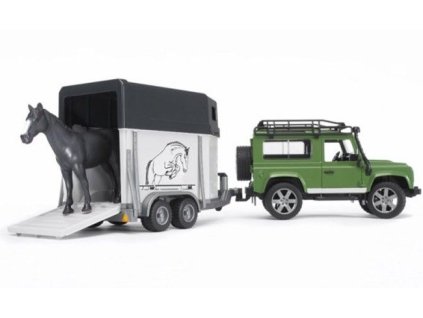 Land Rover Defender s přívěsem na koně + kůň 02592 BRUDER